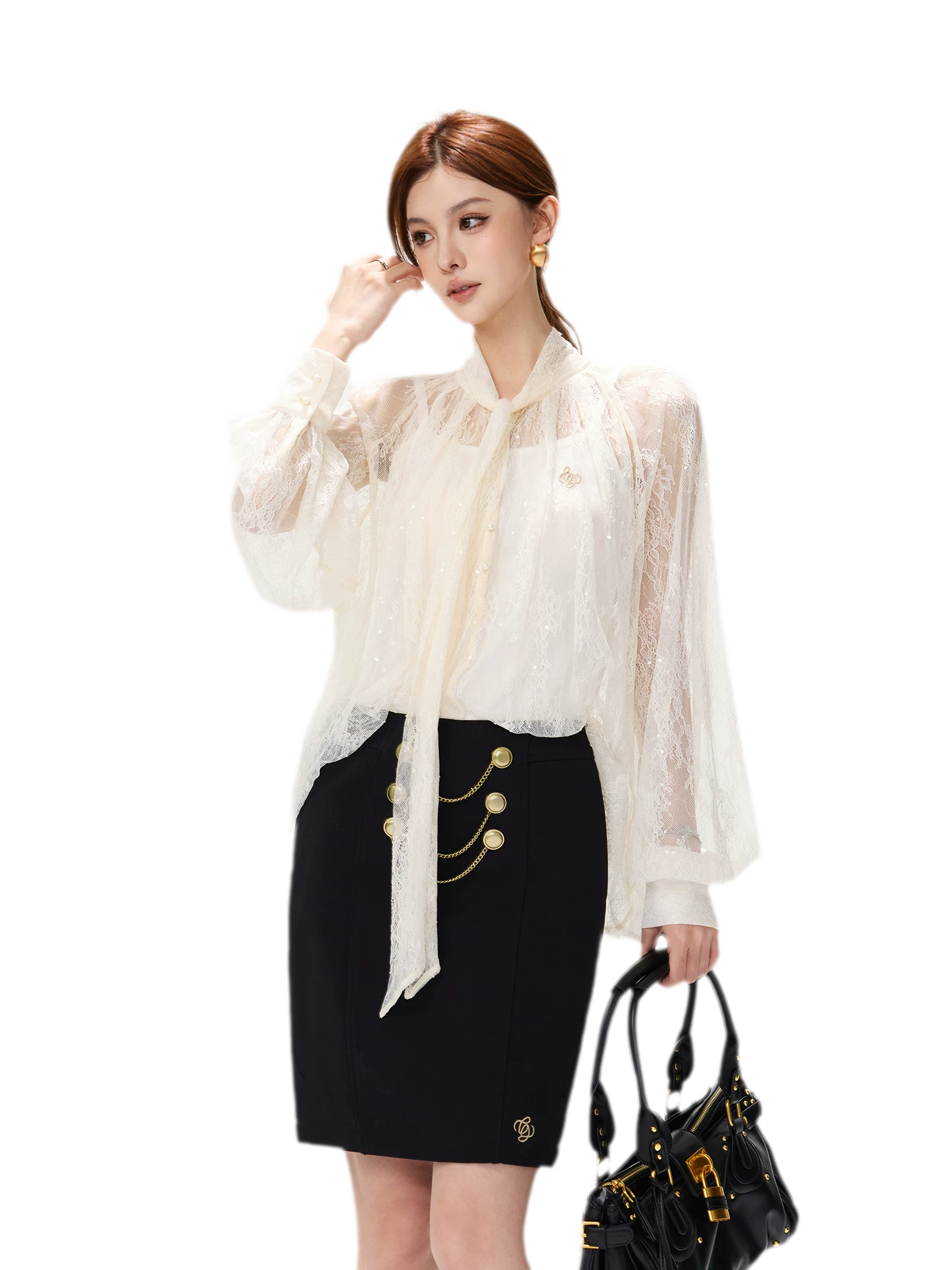 Sequin Lace Ribbon Blouse