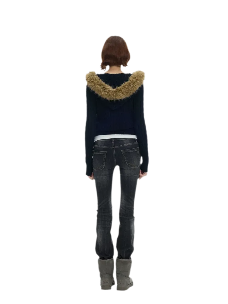 Washed Low-Rise Flare Jeans
