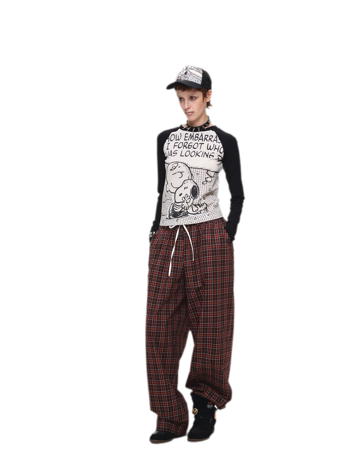 Contrast Plaid Wide-Leg Pants