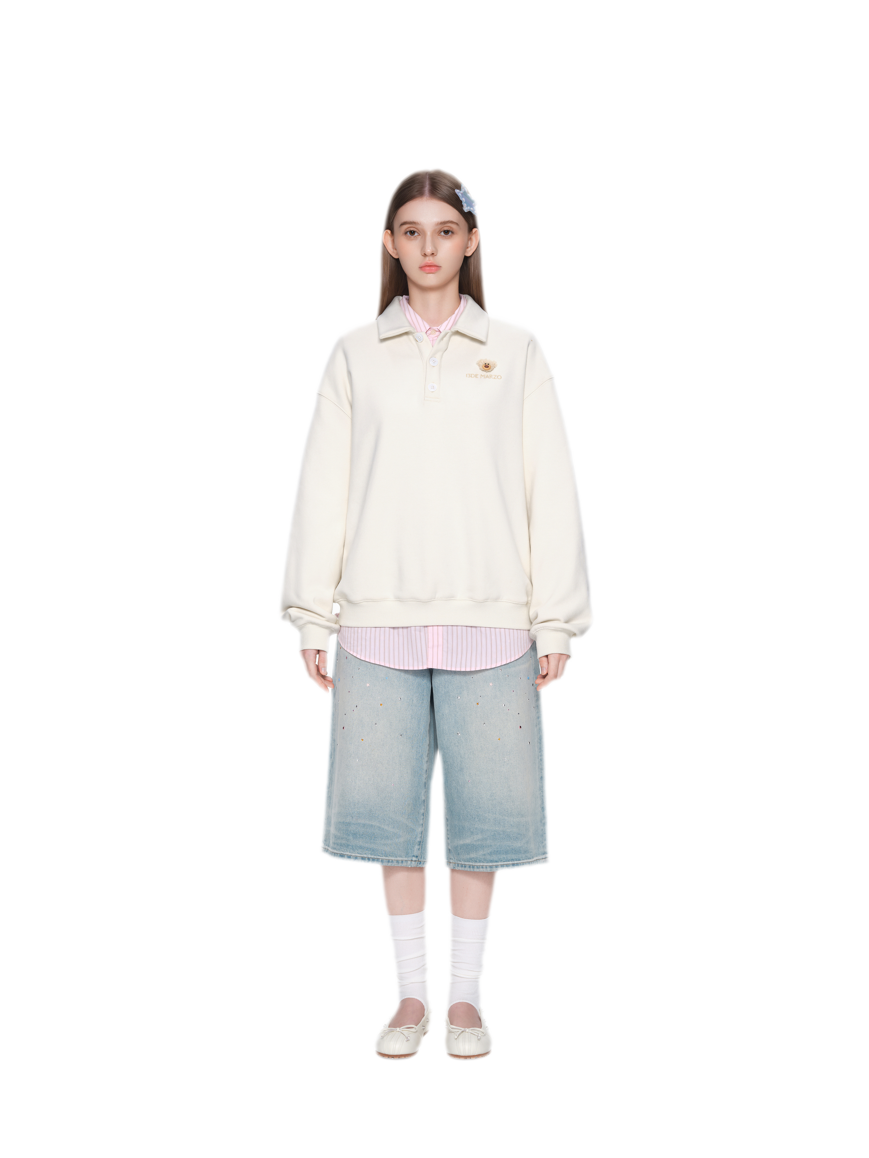 Textured Loose Polo Sweatshirt
