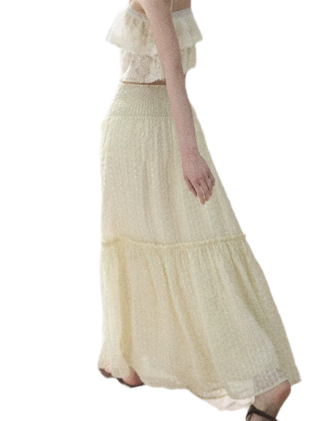 "Waves of Wheat" French Lace Midi Skirt