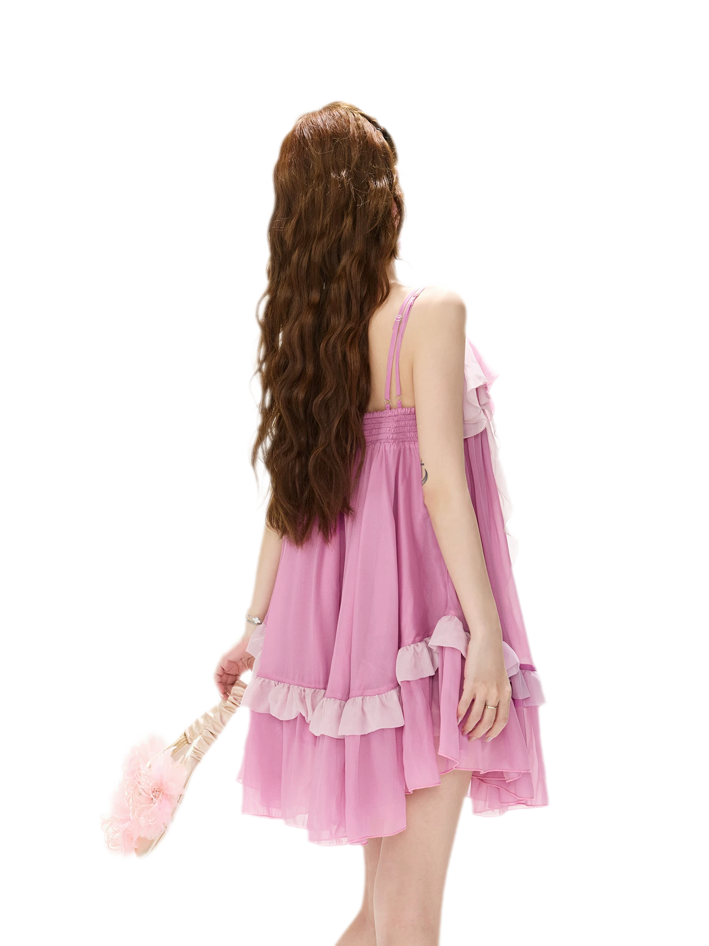 CYNR Romantic Contrast Chiffon Dress – view 7