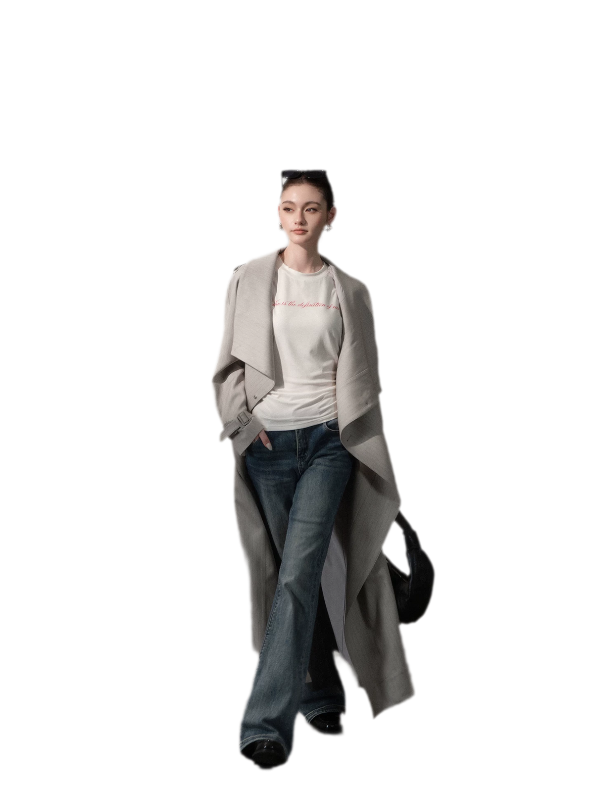 Silver-Thread Striped Long Trench Coat