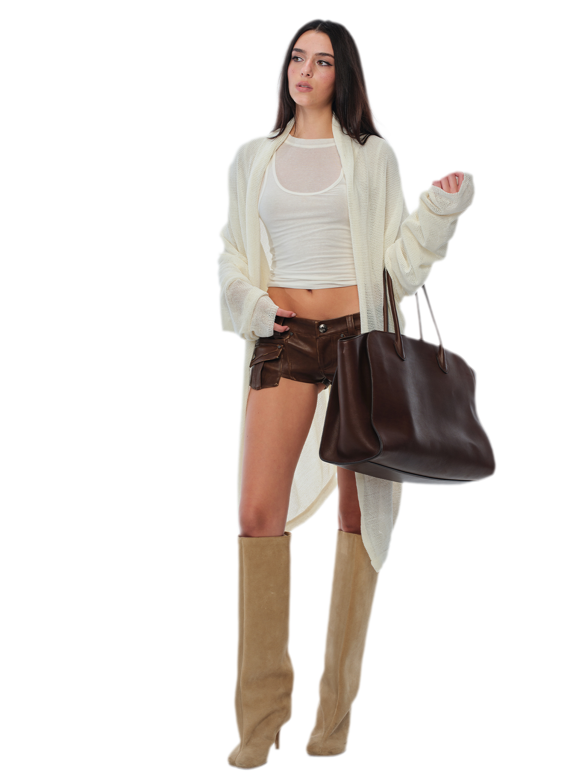 Áo cardigan dài đan lỗ xuyên thấu