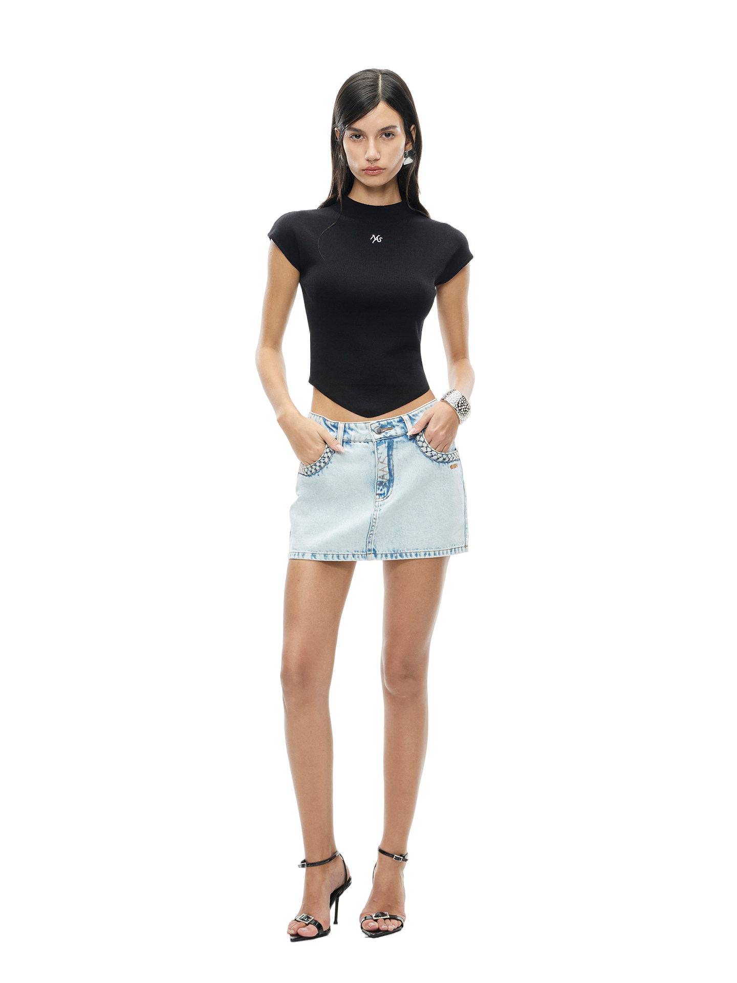 Wheat Ear Denim Mini Skirt