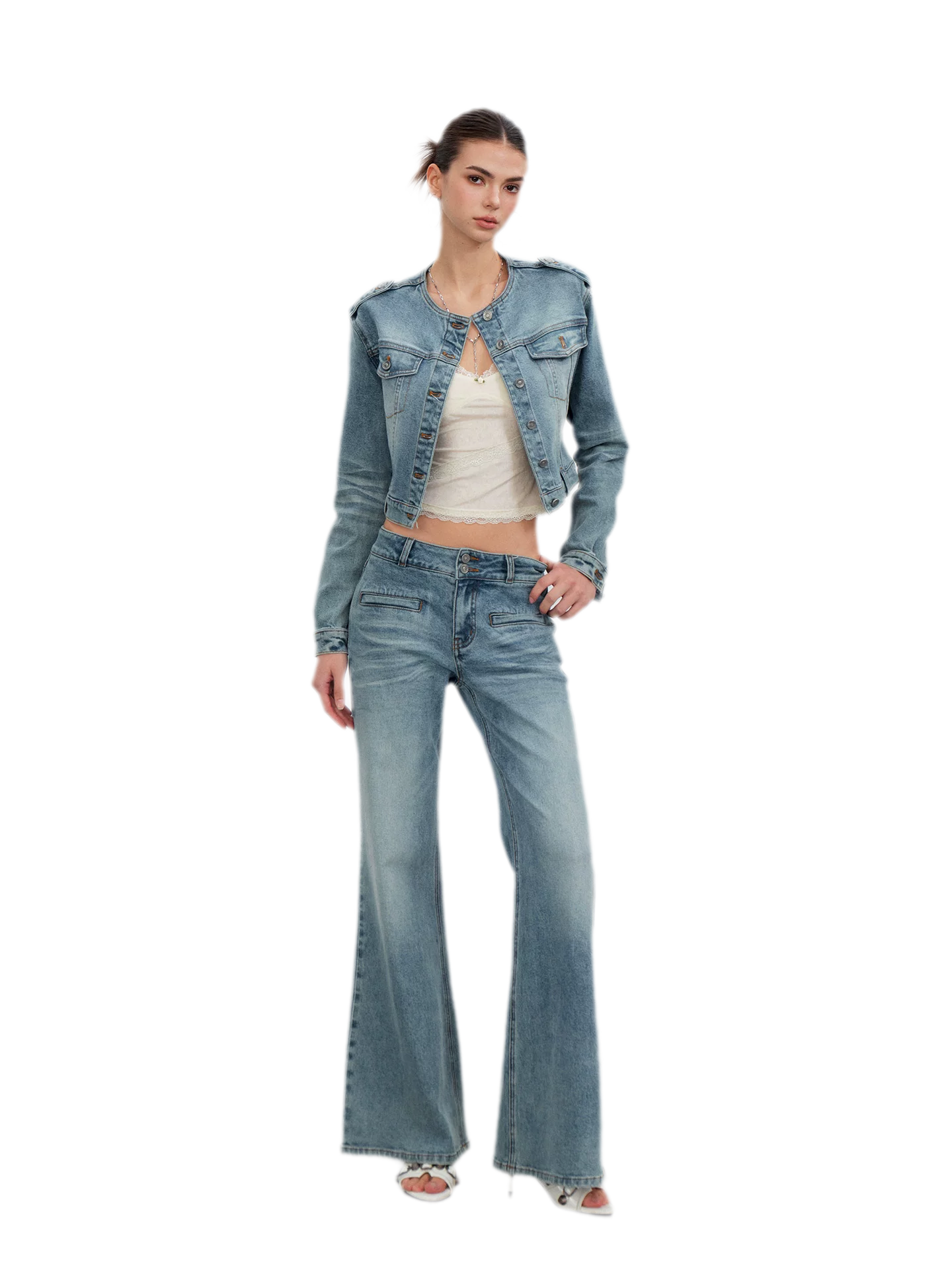 Washed Cat-Whisker Flare Jeans