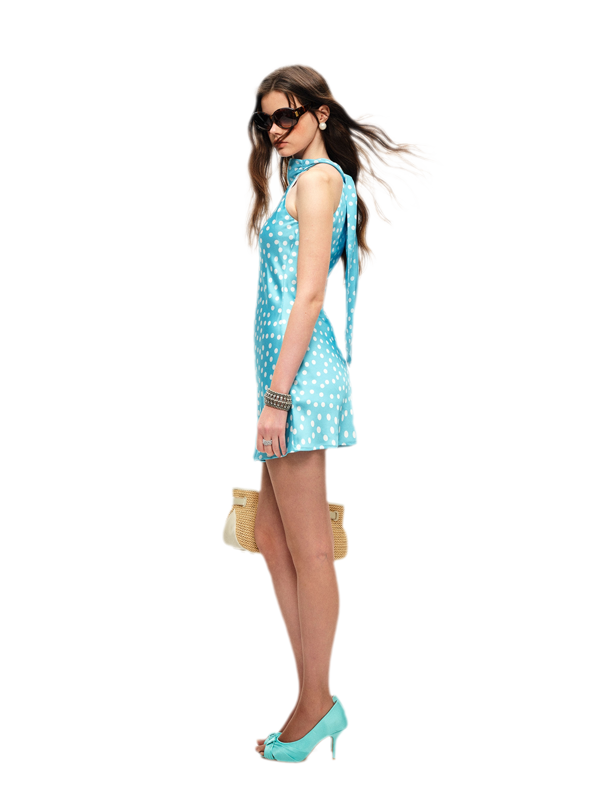 Glossy Polka Dot Halter Dress
