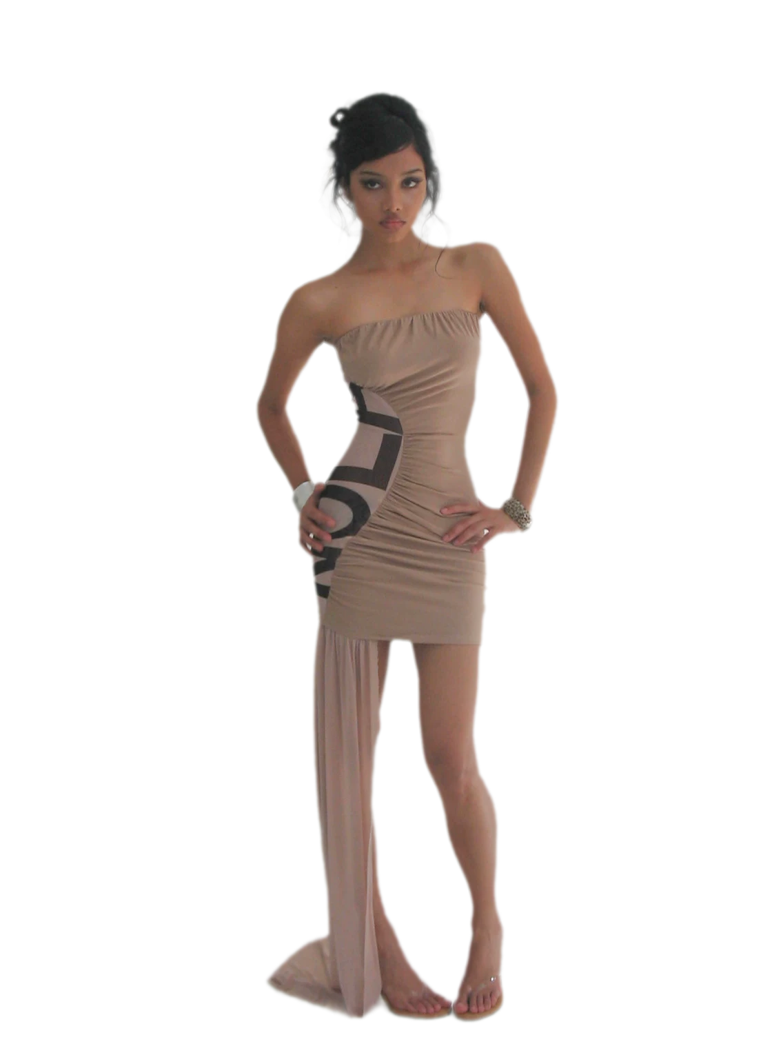 Ruched Strapless Slit Maxi Dress