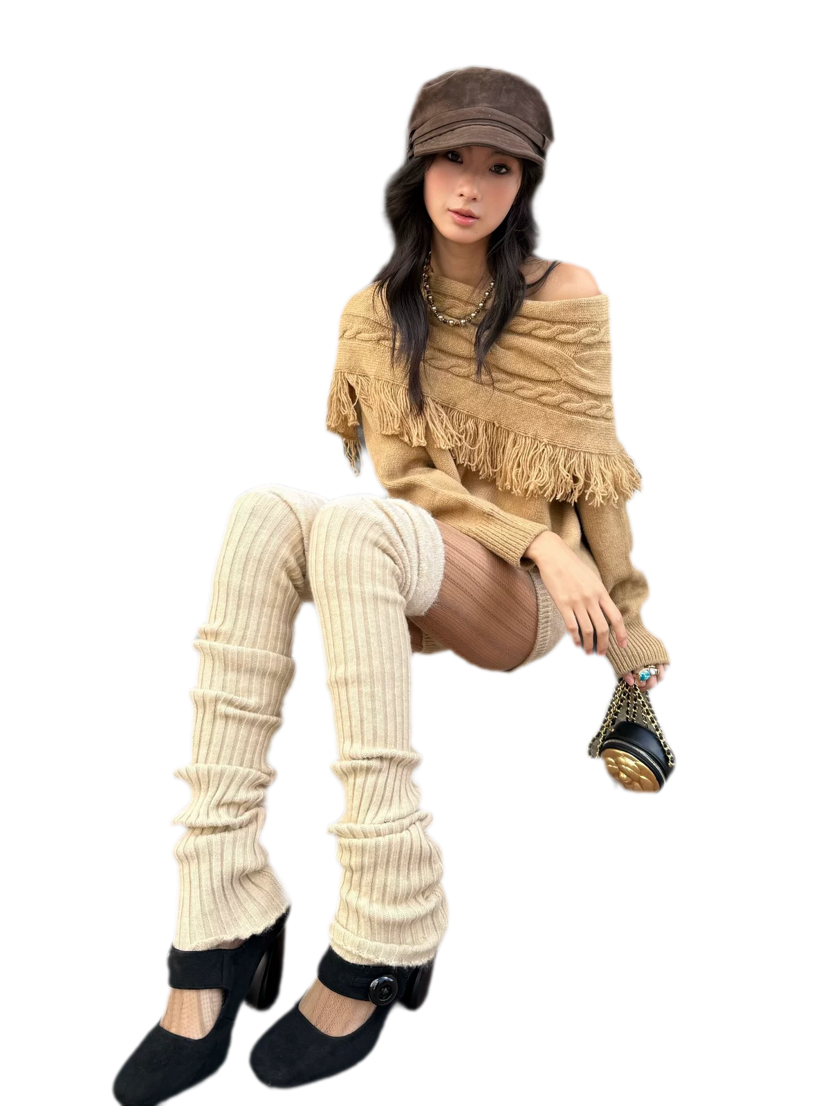 Cable Knit One-Shoulder Set