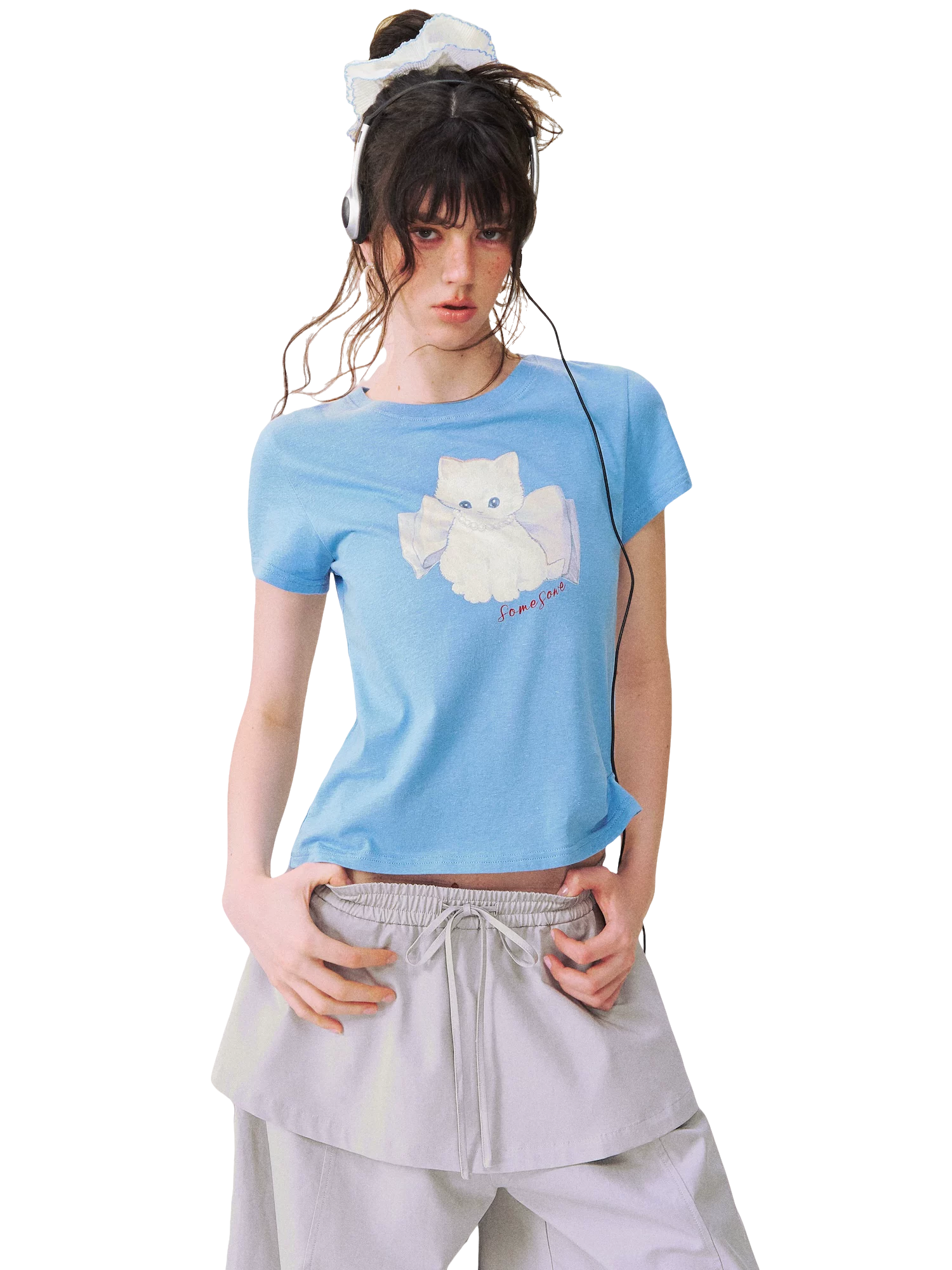 Bow Knot Kitten Short Sleeve T-shirt