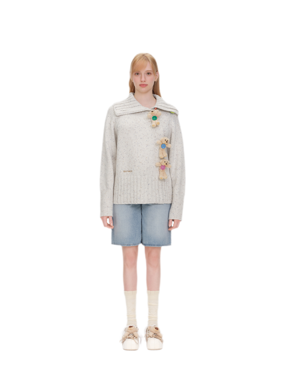 Speckled Slant Collar Knit Sweater