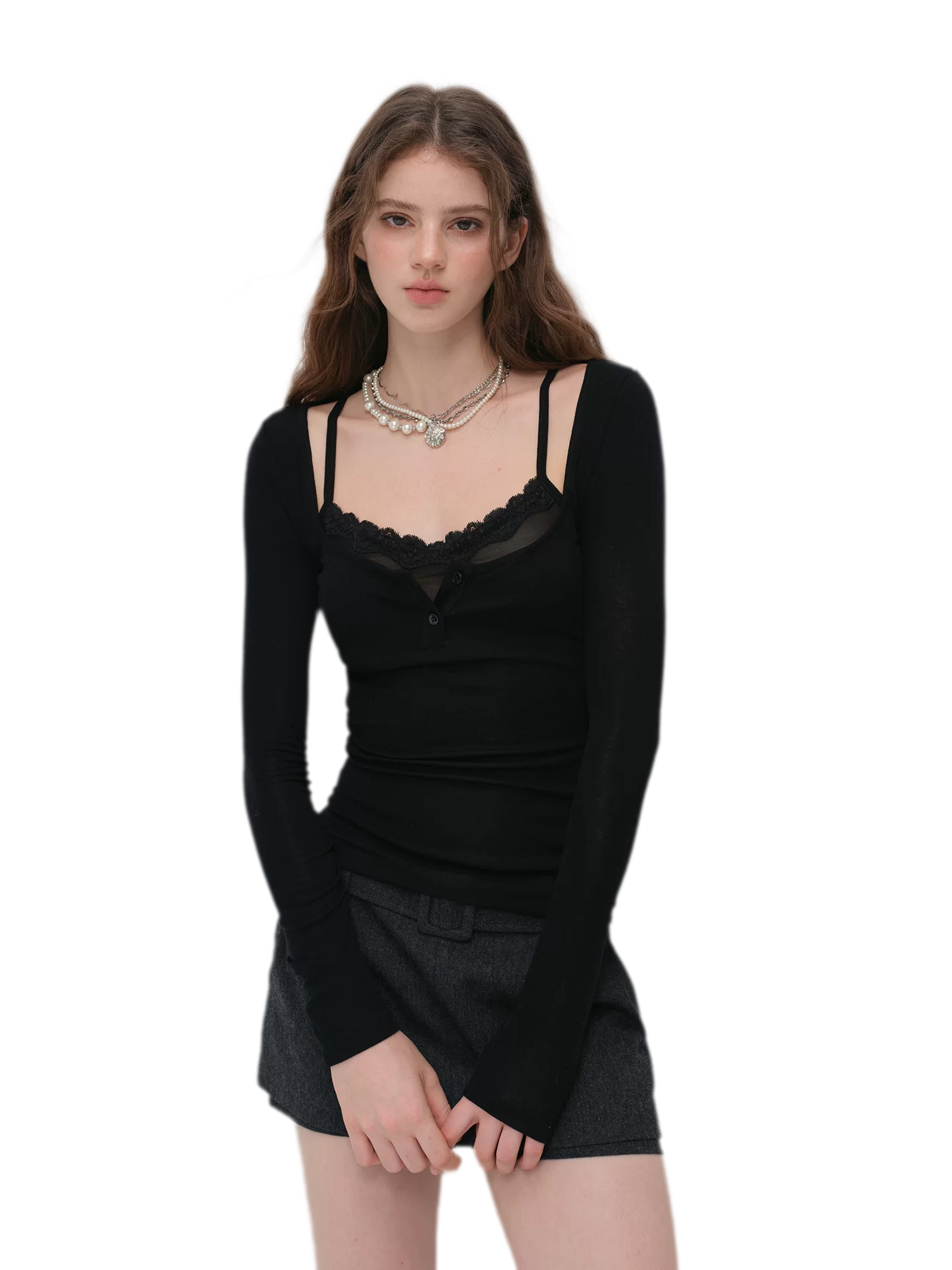 Lace Trim Fitted Top