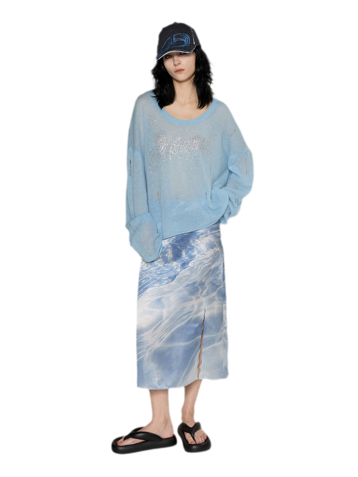 Pullover in mohair effetto consumato con strass