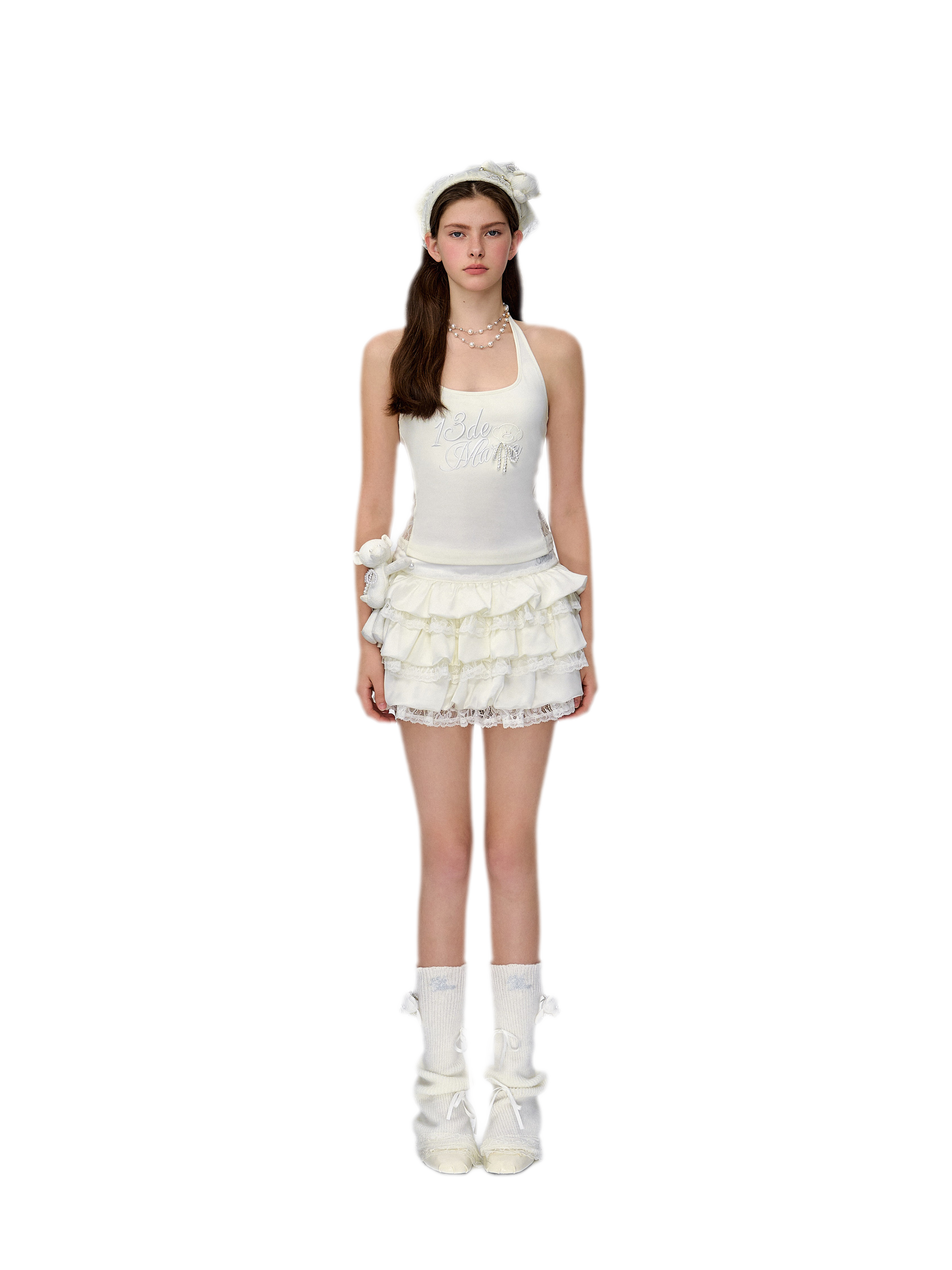 Lace Bear Puff Mini Skirt