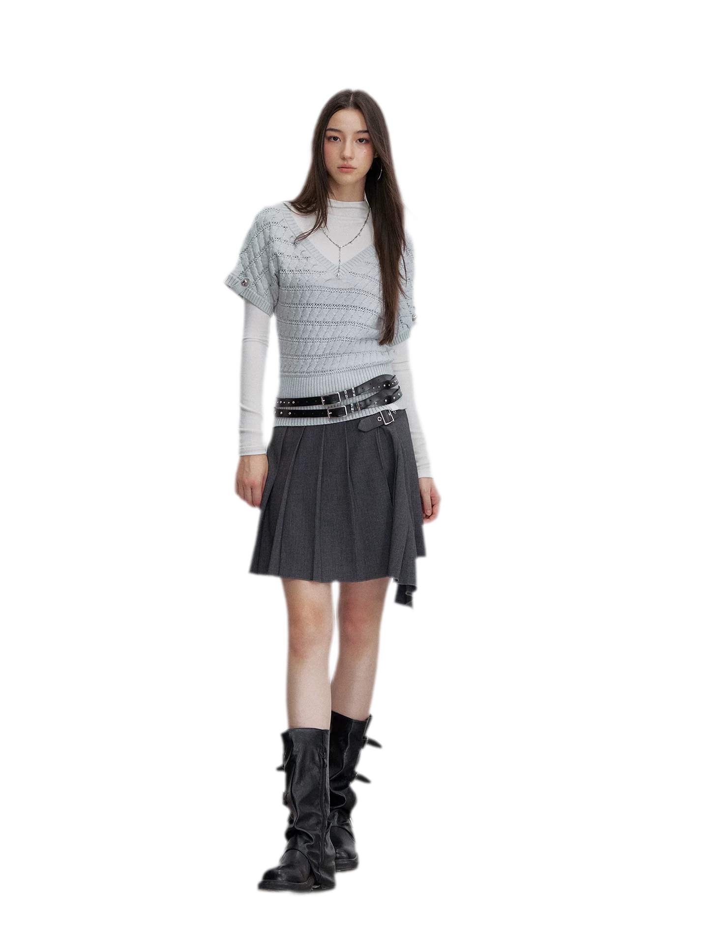 Asymmetric Pleated Strap Skirt