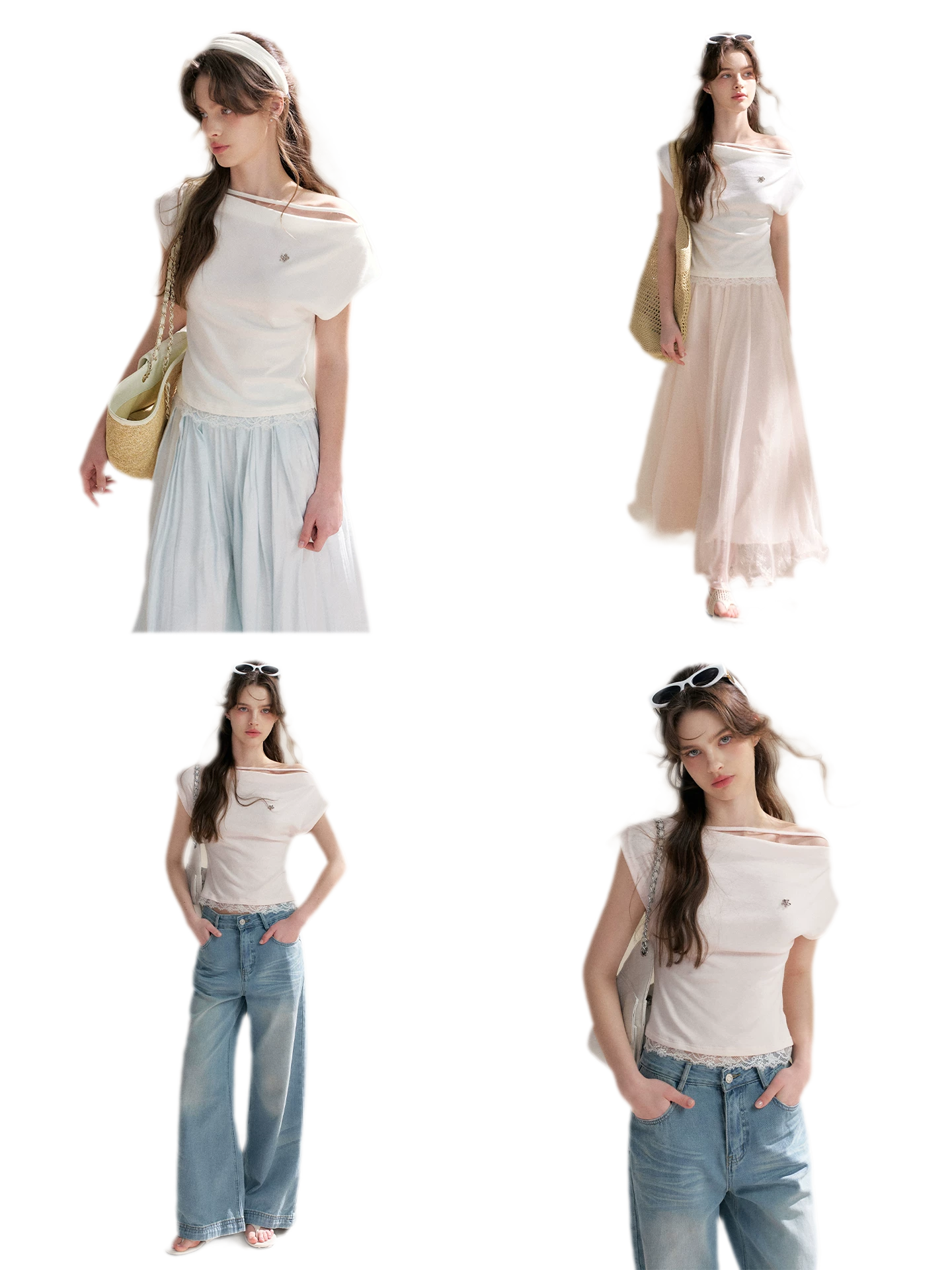 Lace Trim Asymmetric Short Sleeve T-Shirt