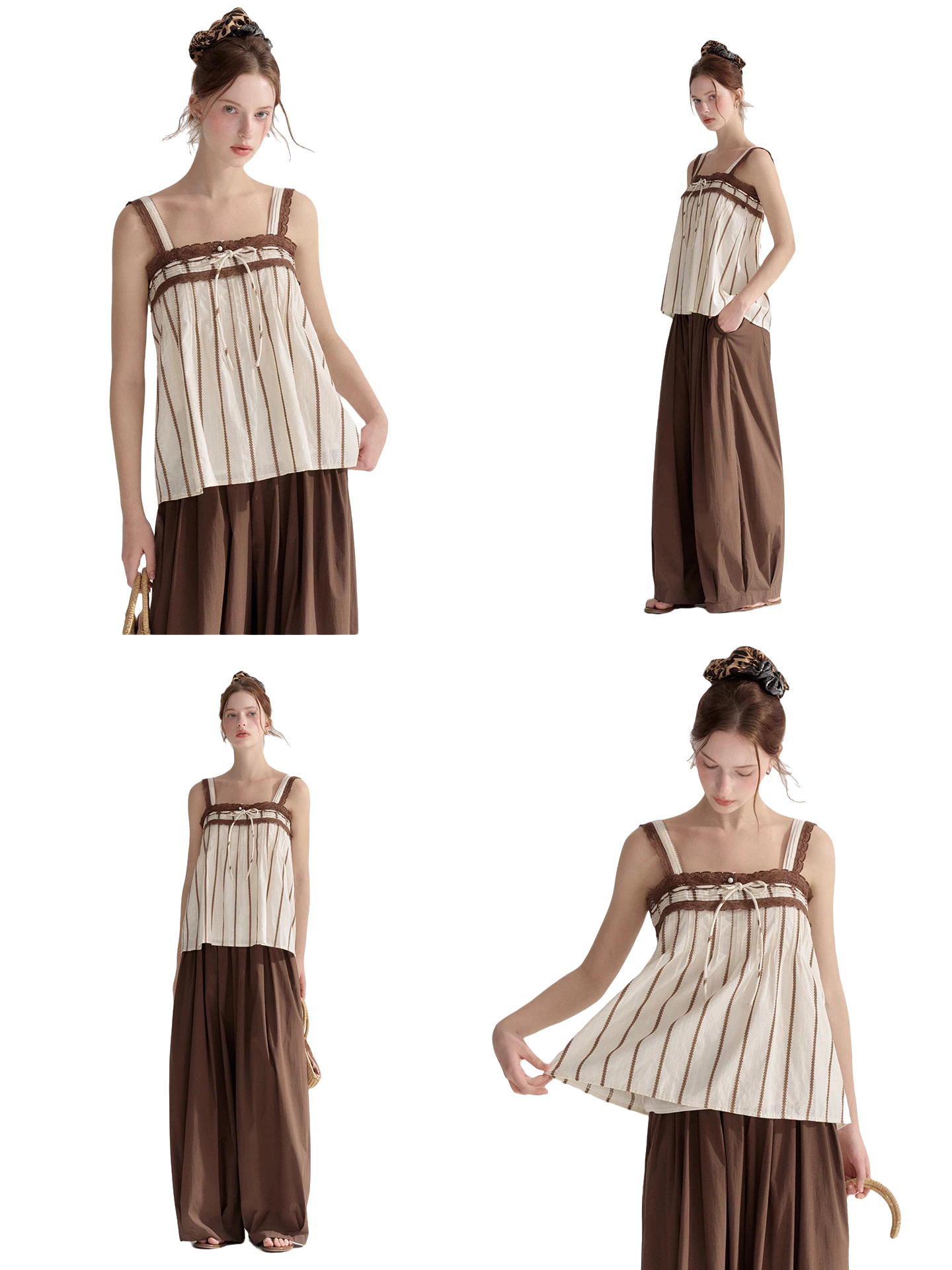 Striped Lace-Trim Tie-Front Camisole