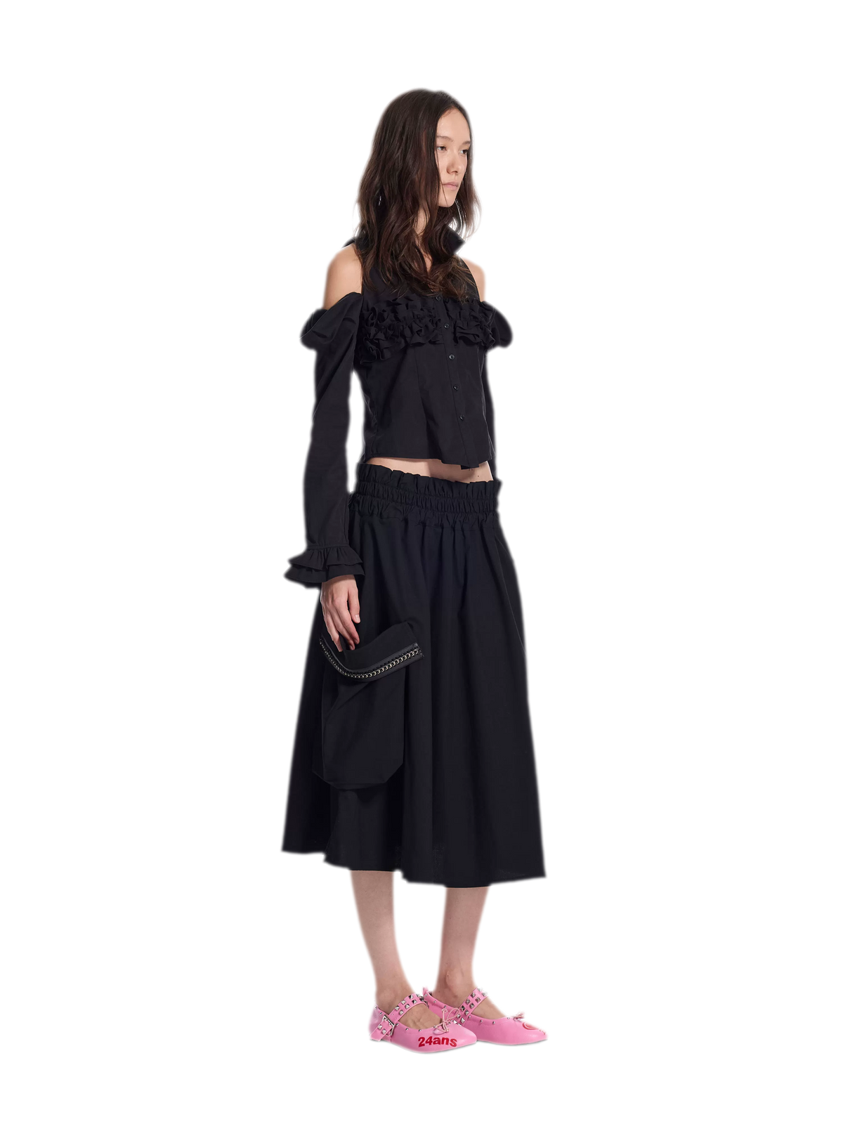 Pleated Ruffle Puff-Sleeve Shirt