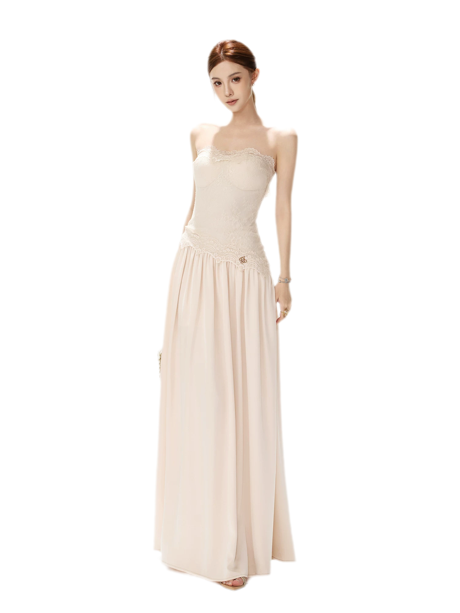Lace Backless Satin Dress