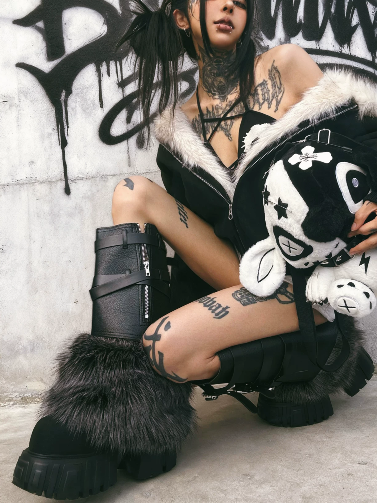 Fur Platform Combat Boots