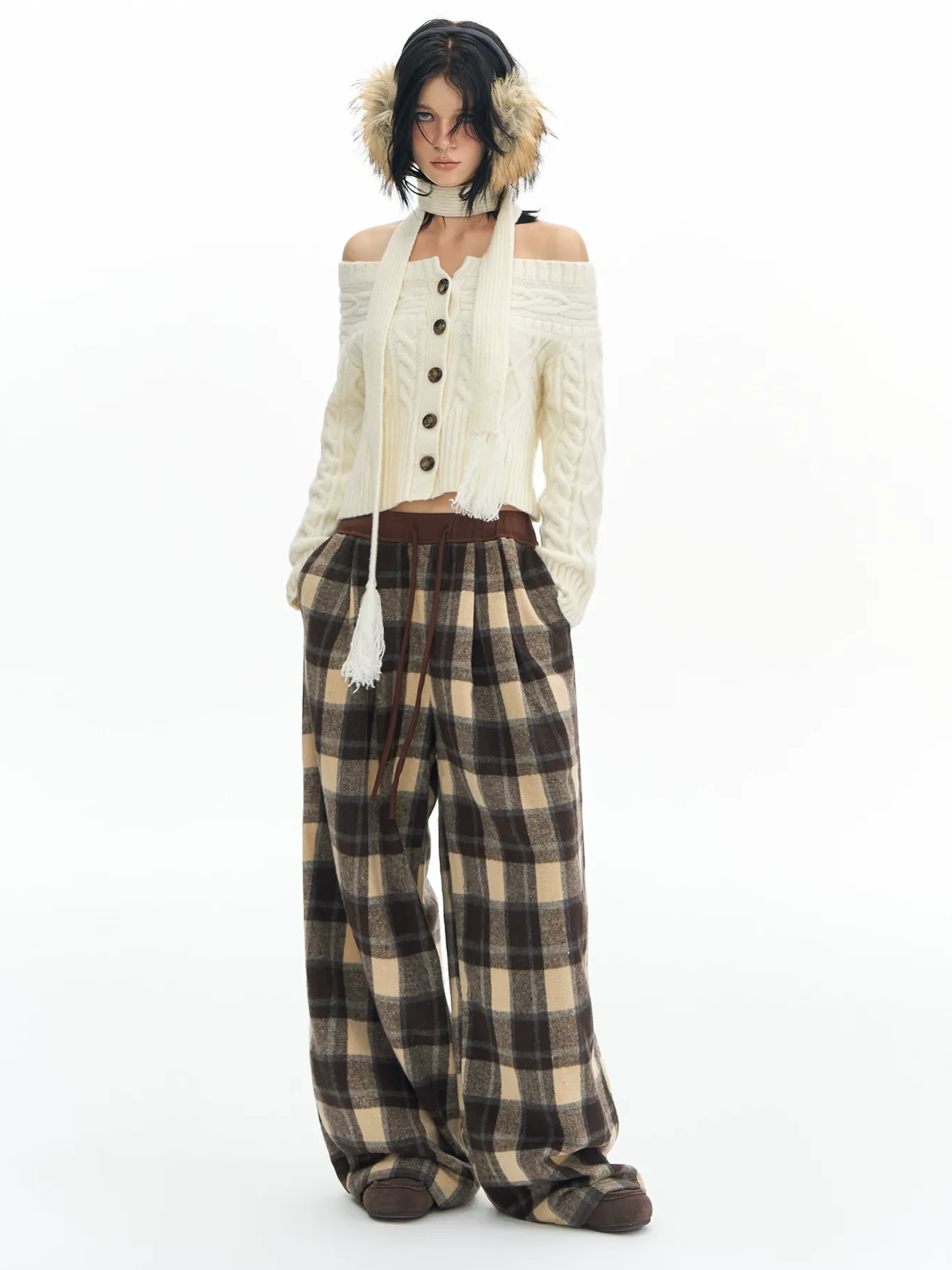 Plaid Wide-Leg Pants