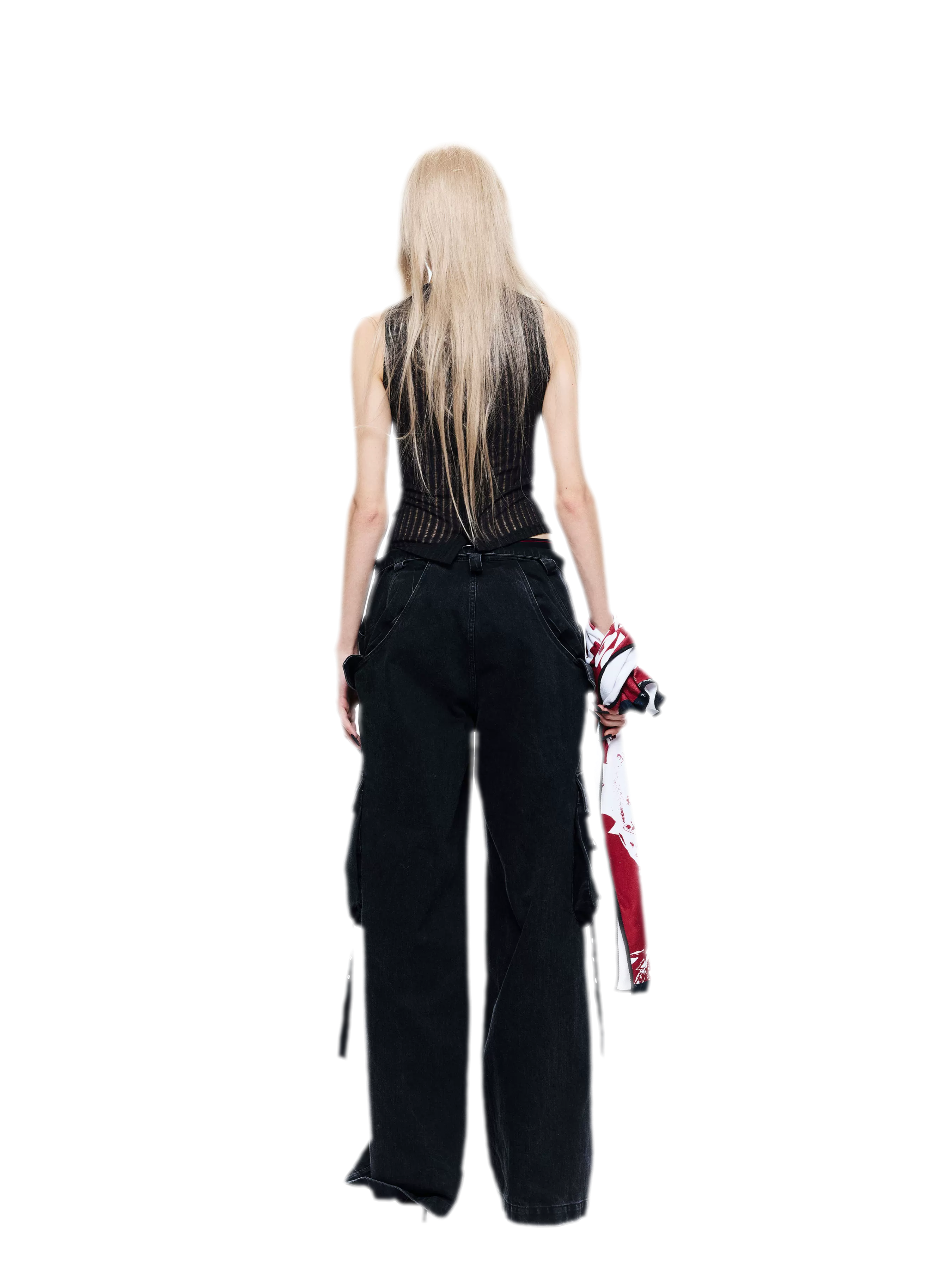 Washed Distressed Wide-Leg Jeans