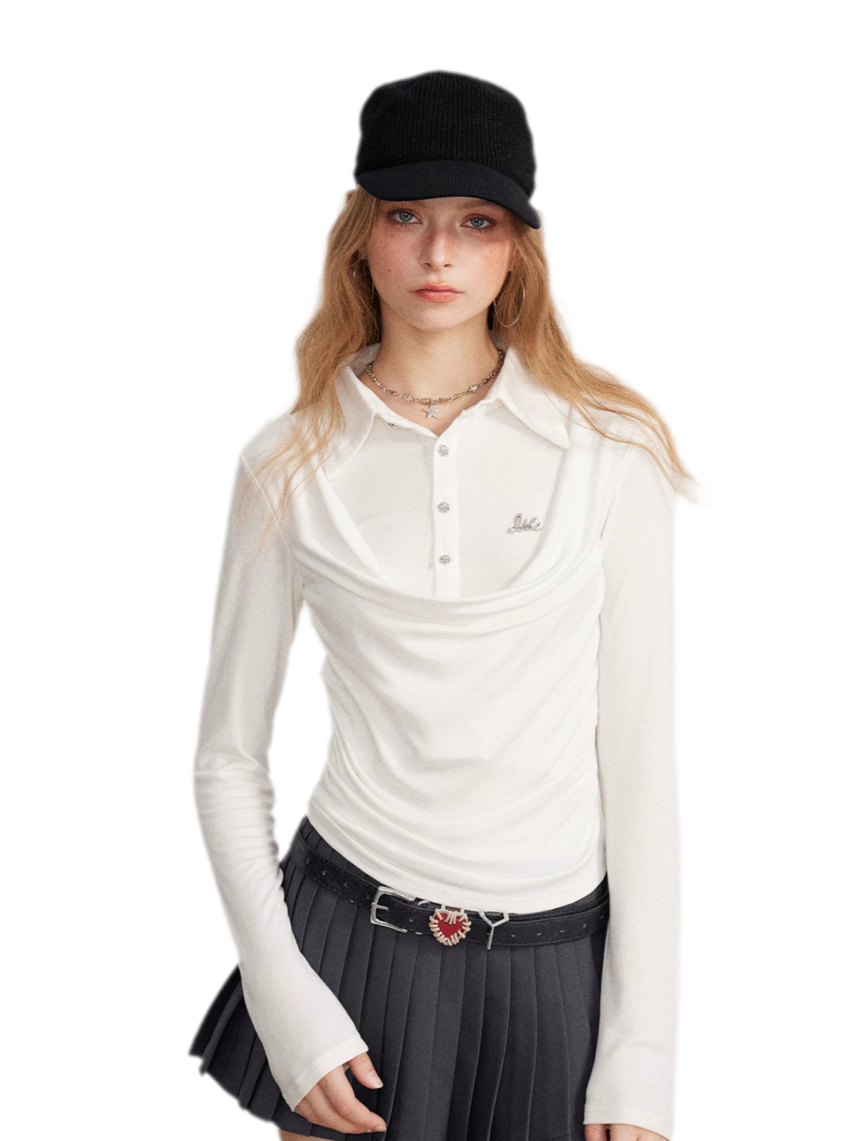 Ruched Layered Polo Top
