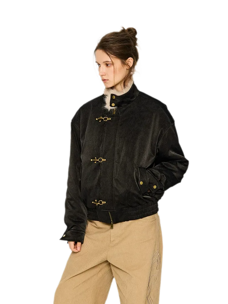 Pearlescent PU Fur-Lined Harrington Jacket