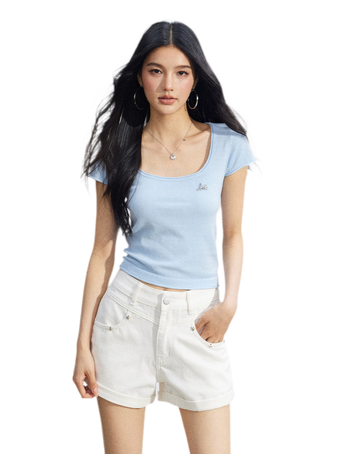 Candy Color U-Neck Short Sleeve T-Shirt