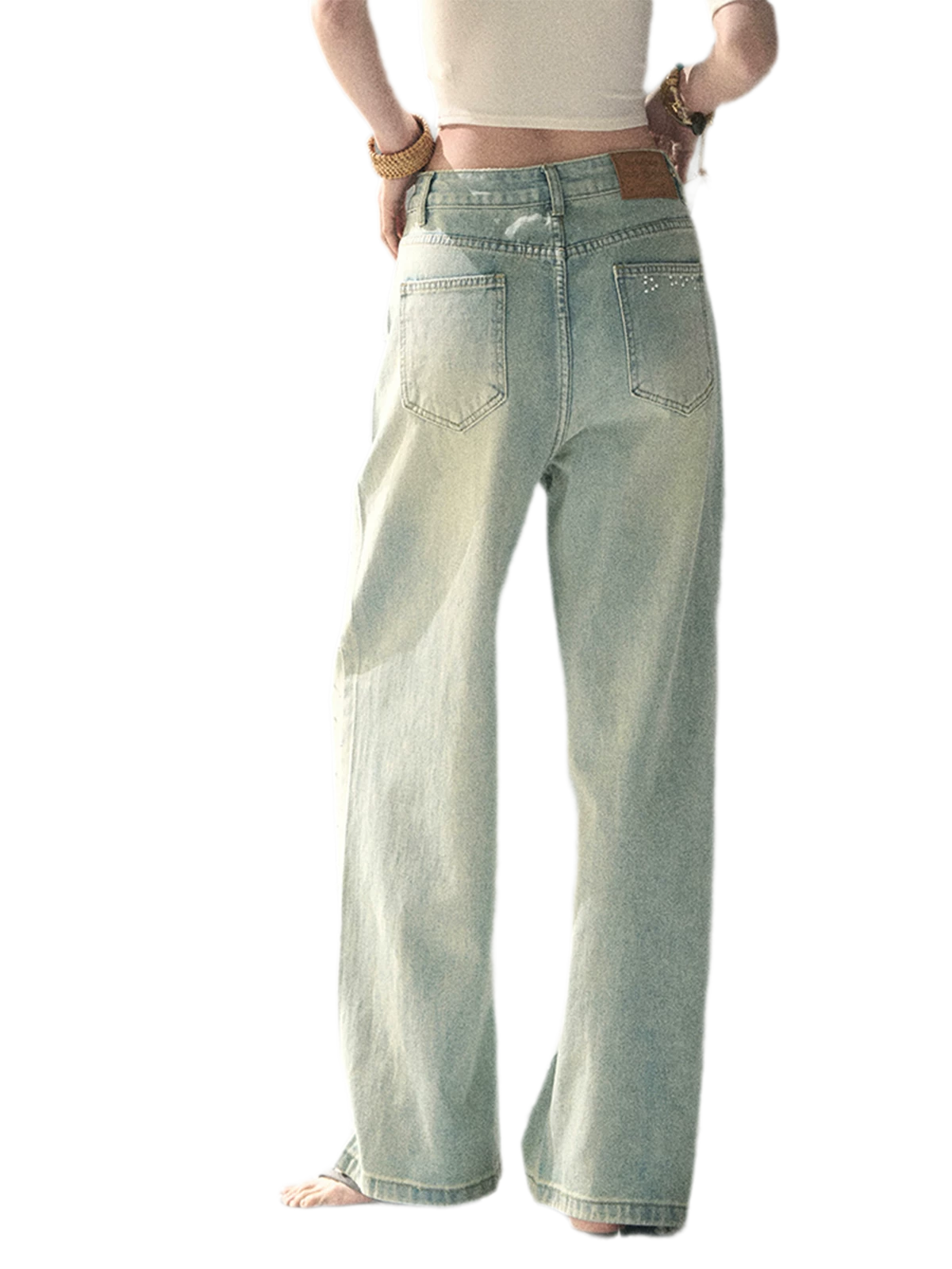 Washed Pearl Wide-Leg Jeans