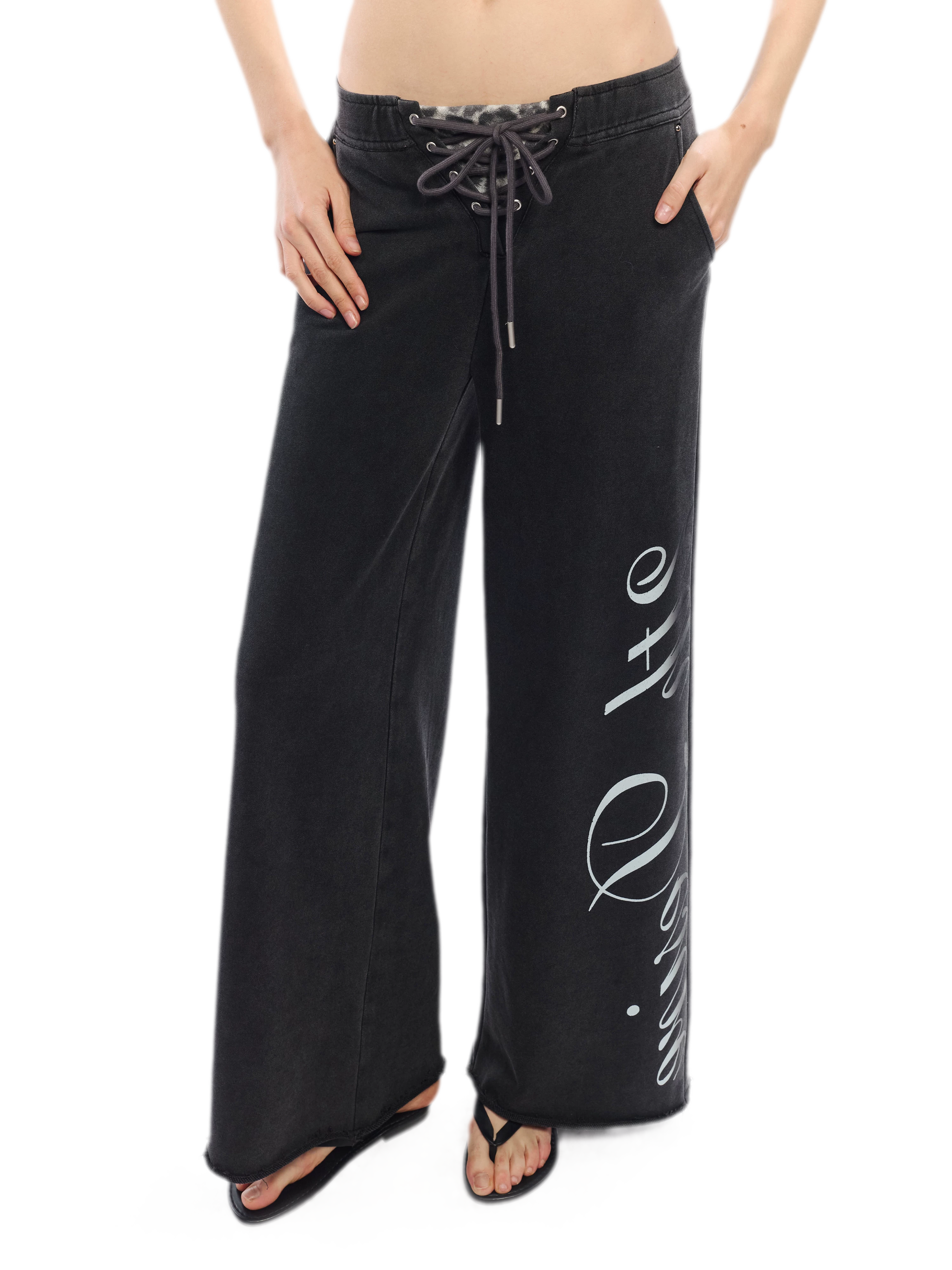 Vintage Letter Print Wide-Leg Pants