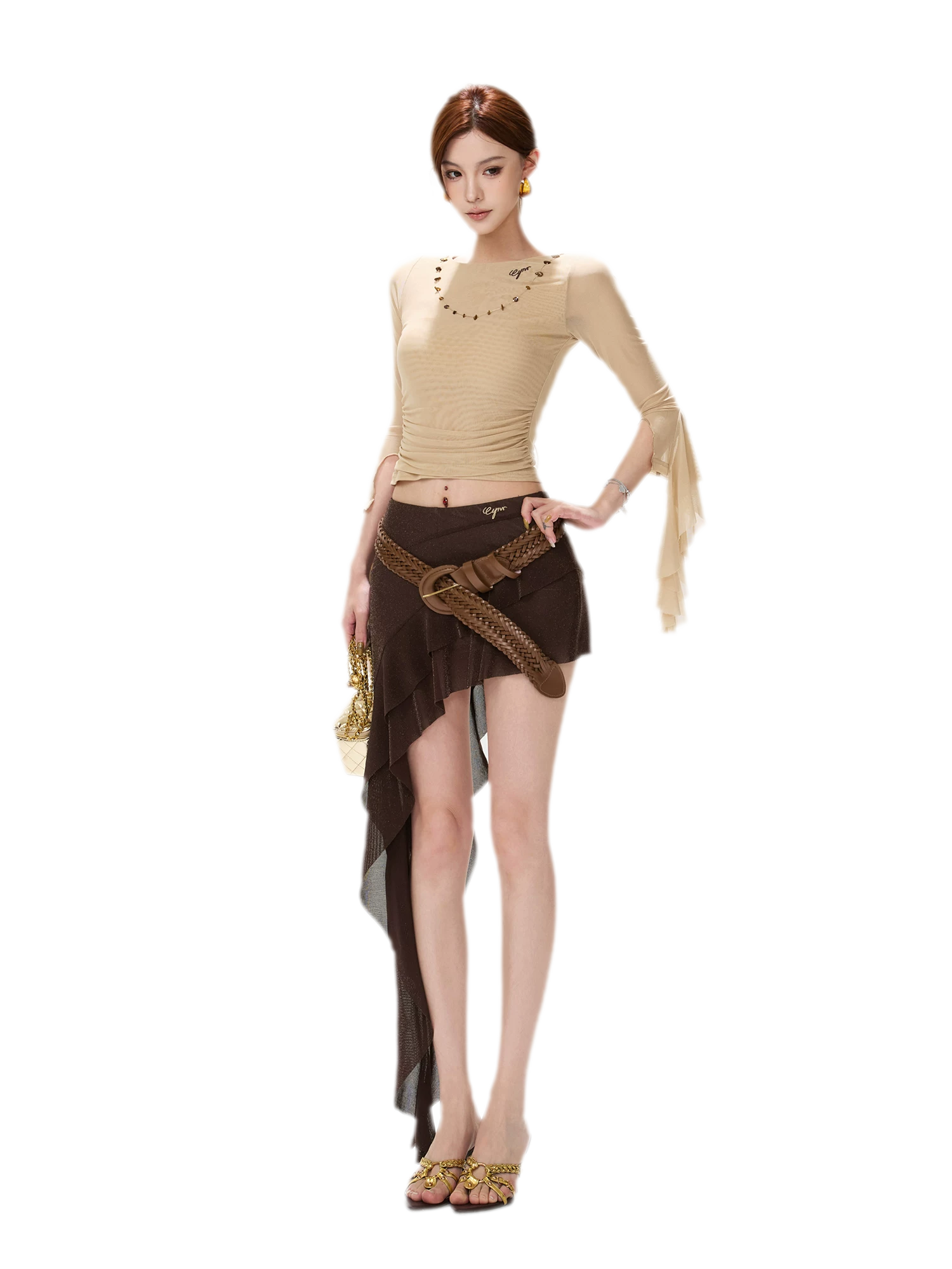 Shimmer Ruffle Asymmetric Mini Skirt