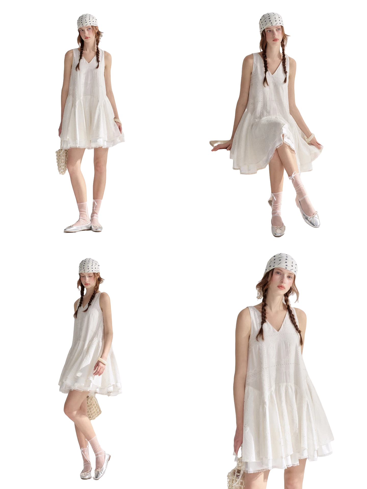 Soft White Embroidered Sleeveless Dress
