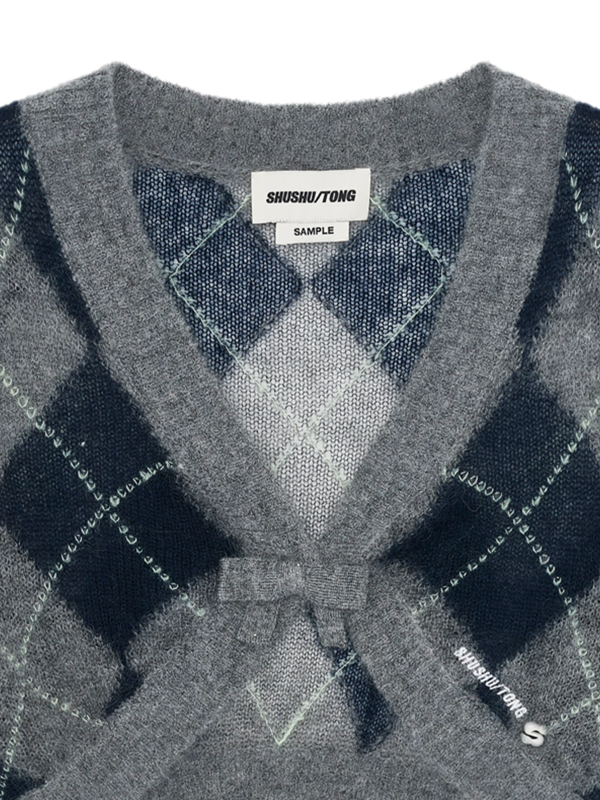 Flauschige Argyle-Strickjacke in verkürzter Länge