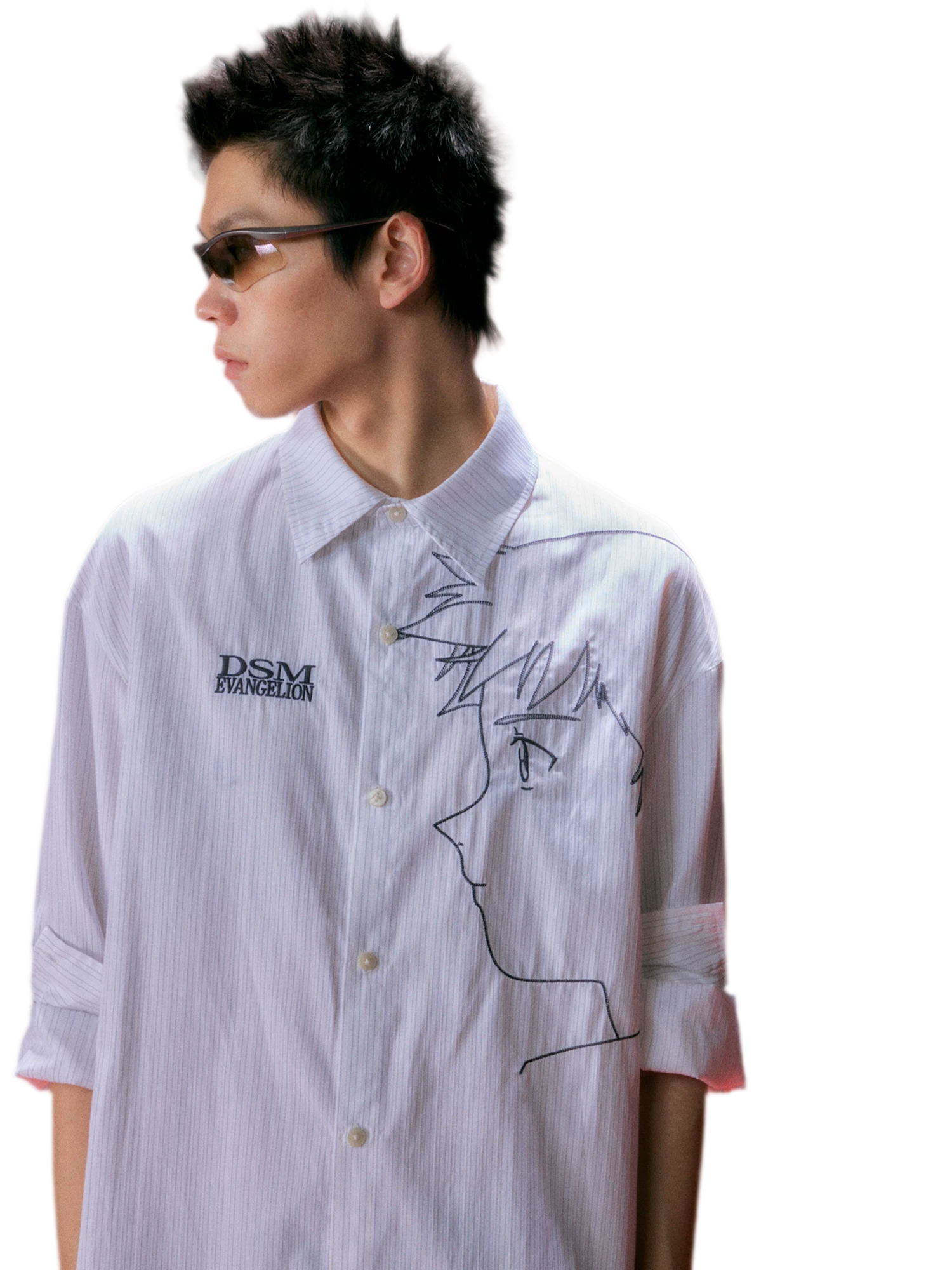 Fine-Stripe Embroidered Graphic Shirt