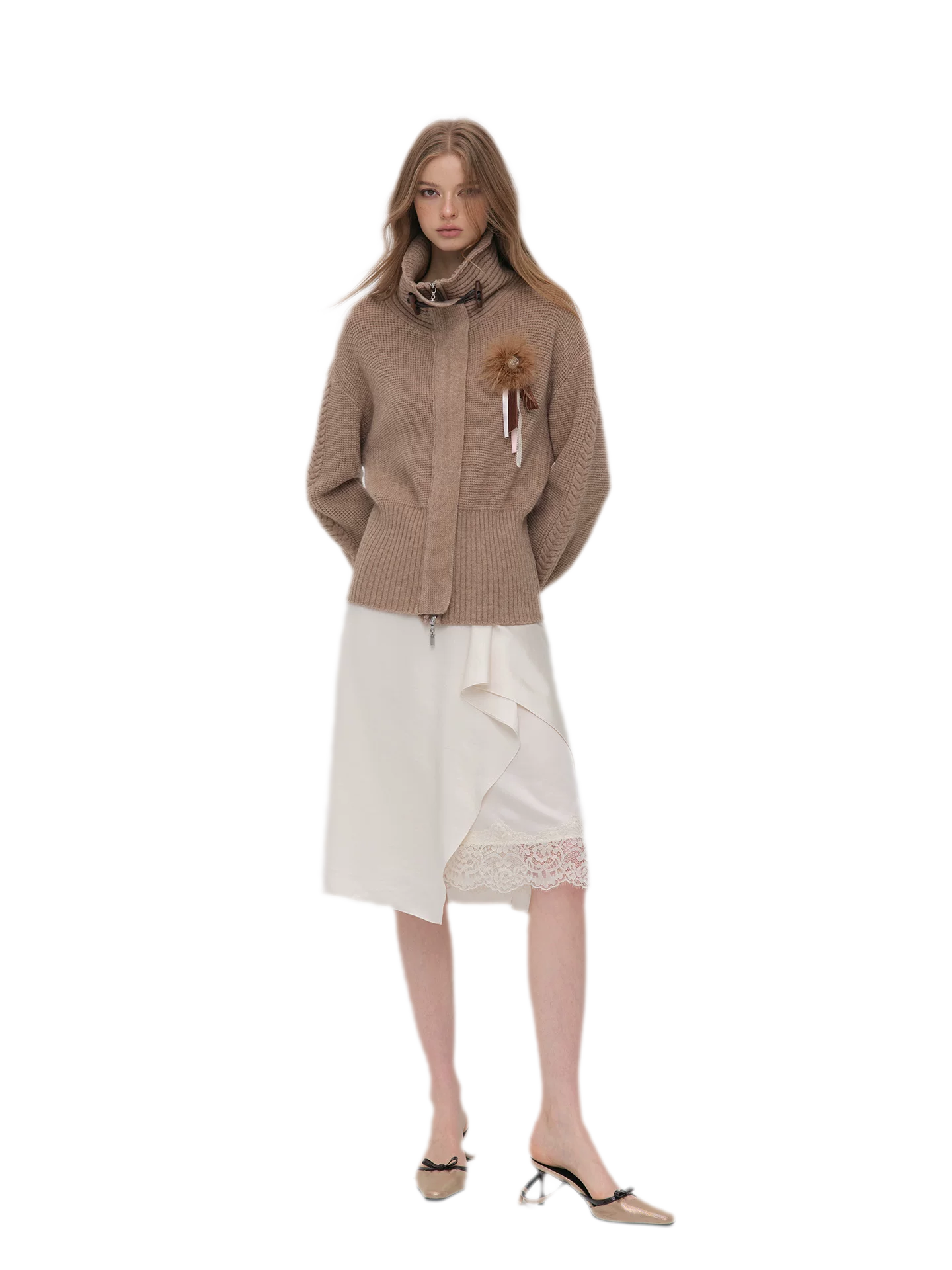 Waffle Knit Toggle Collar Cardigan