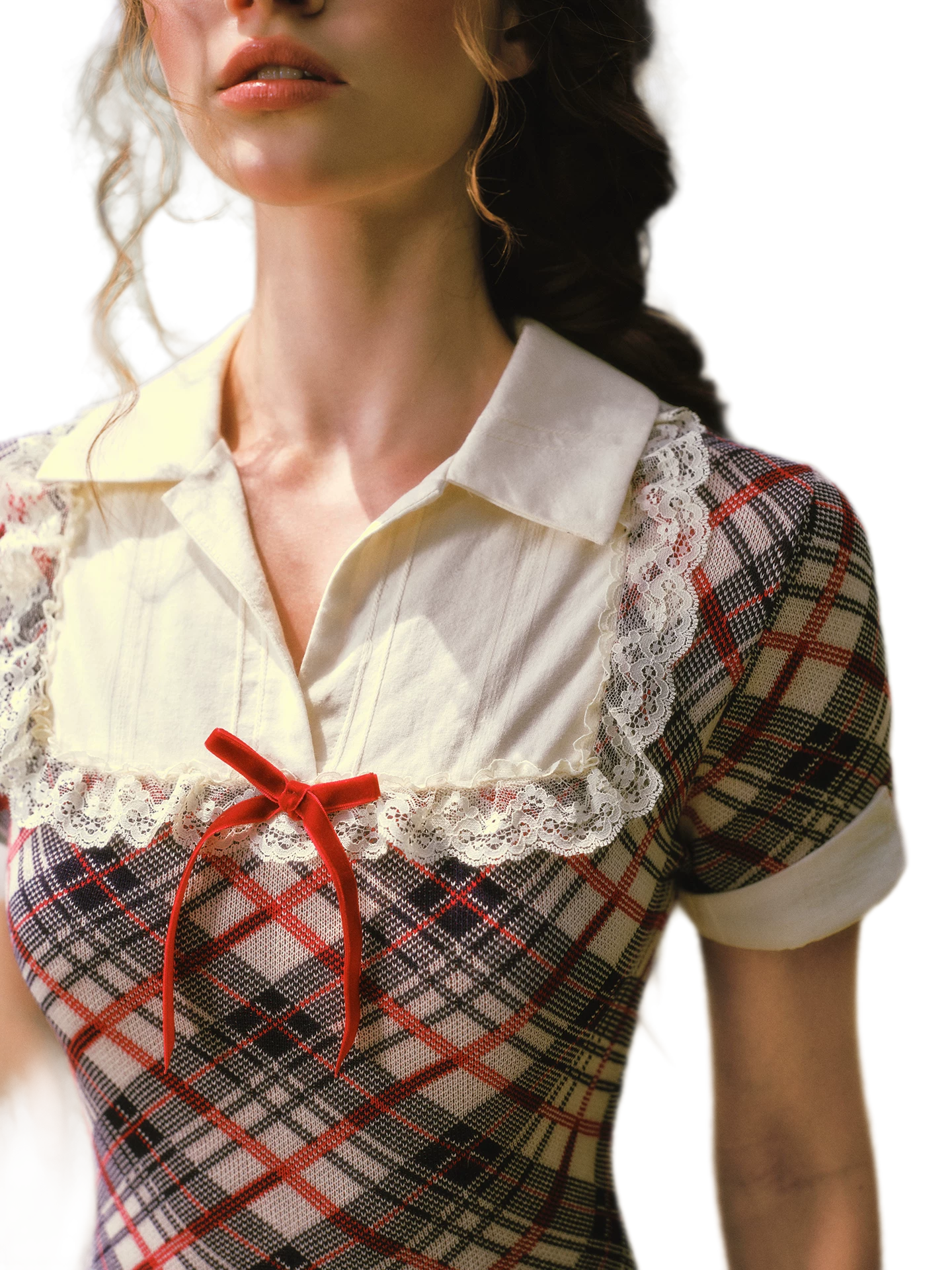Contrast Plaid Collared Dress