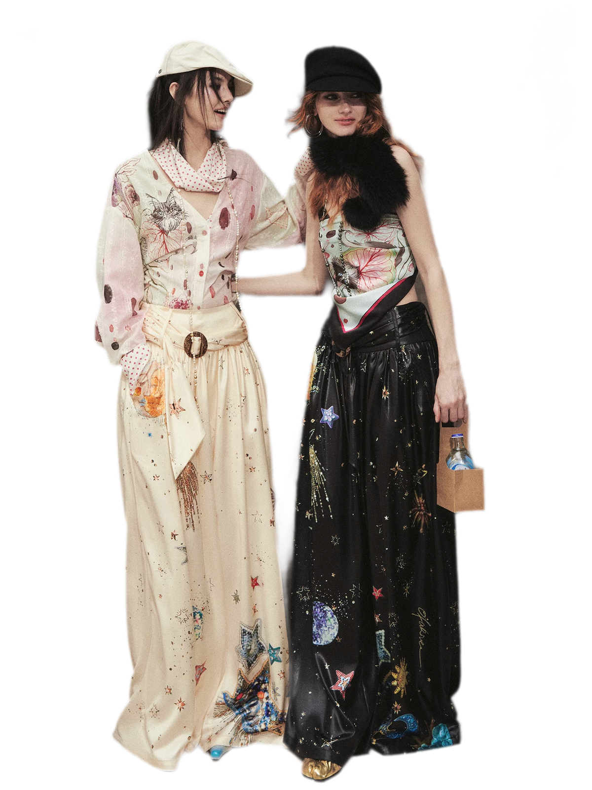 Printed Pleated Wide-Leg Pants