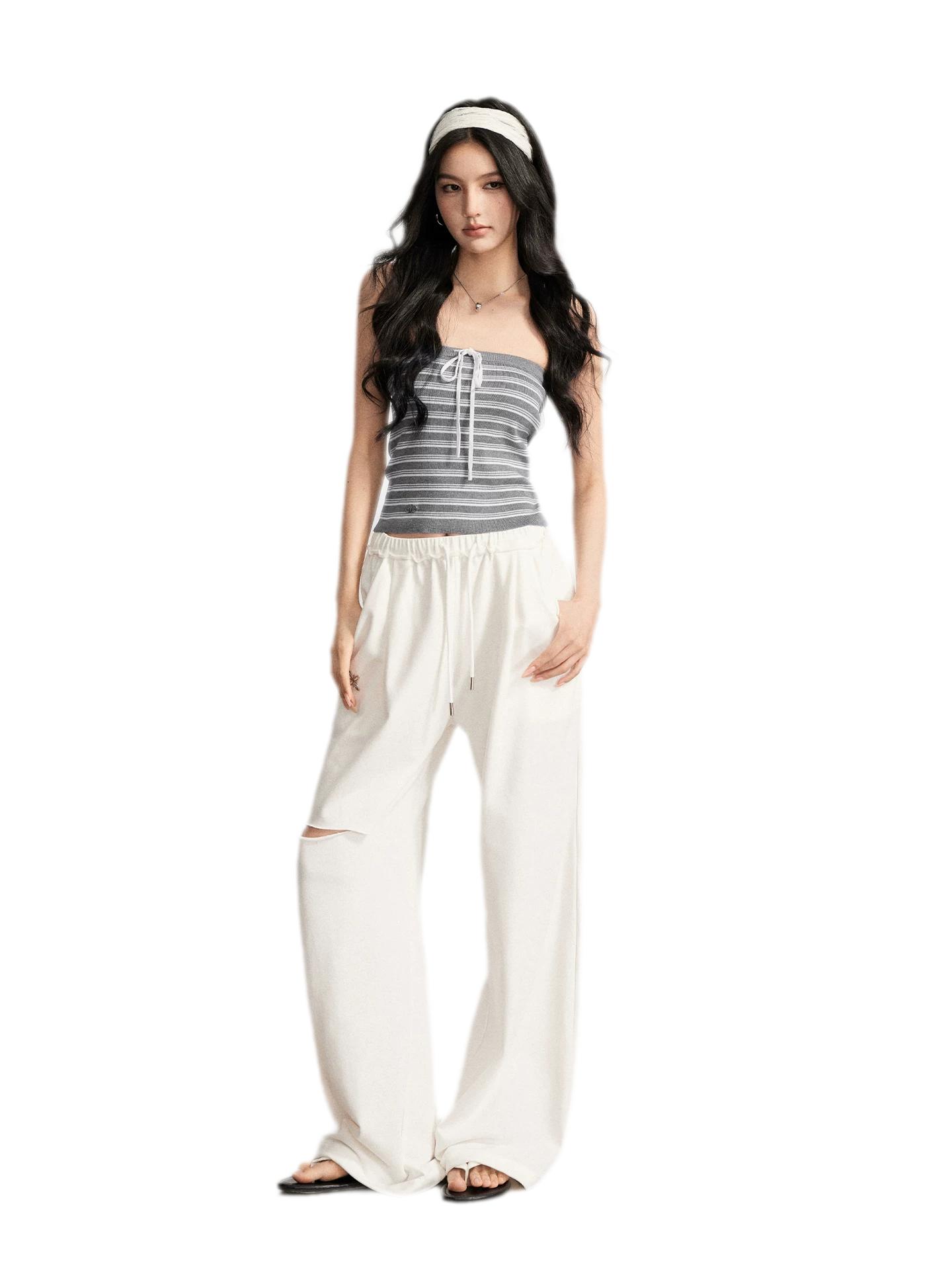 Distressed Wide-Leg Pants