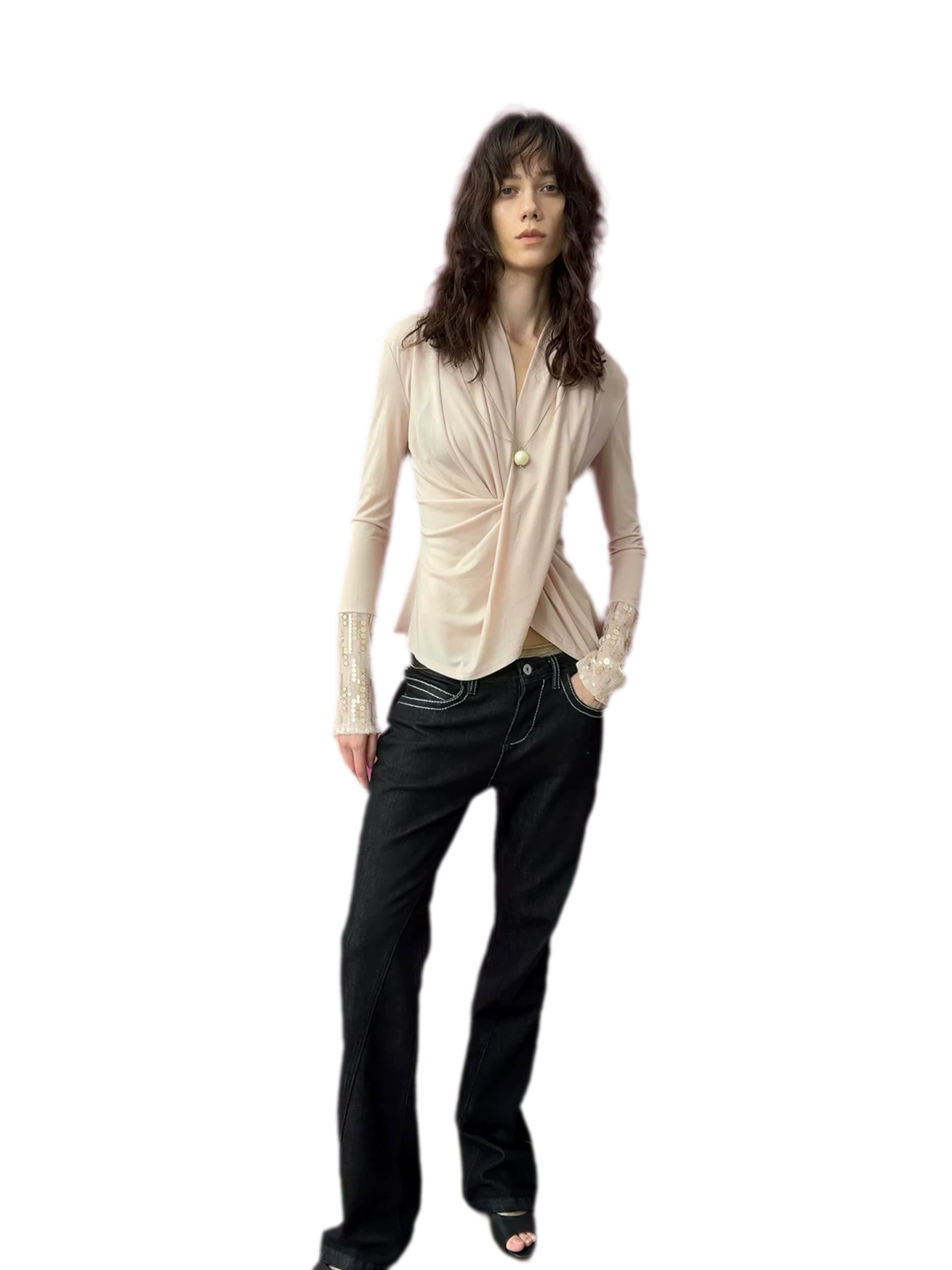 Sequin Draped Ruched Top