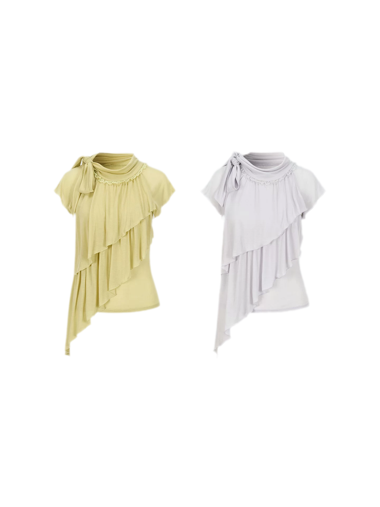 Ruffle Tie-Neck Tencel Short Sleeve Top