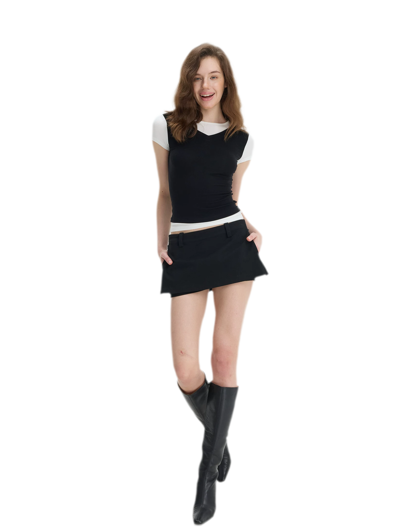 Contrast Faux Two-Piece T-Shirt