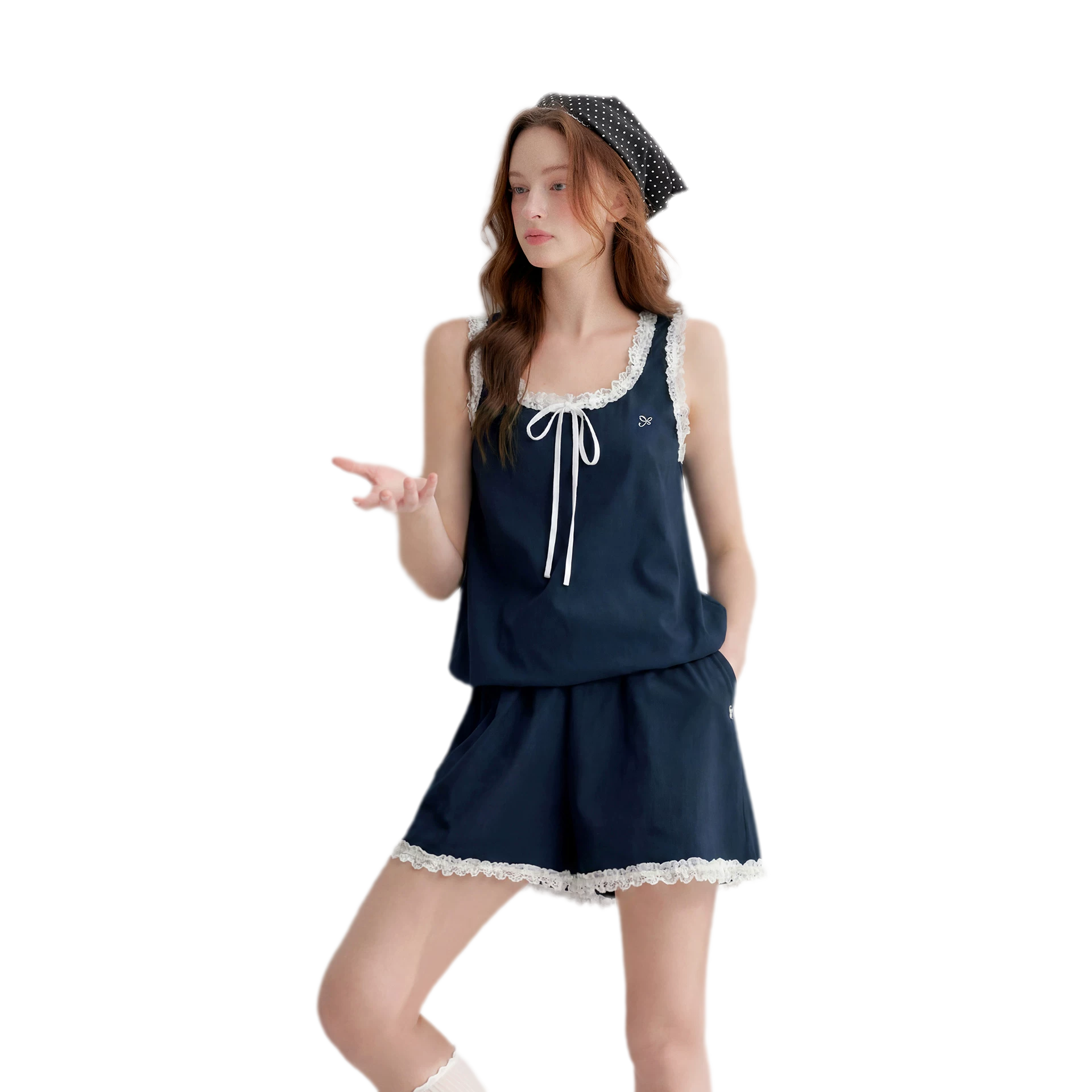 Lace Trim Embroidered Set