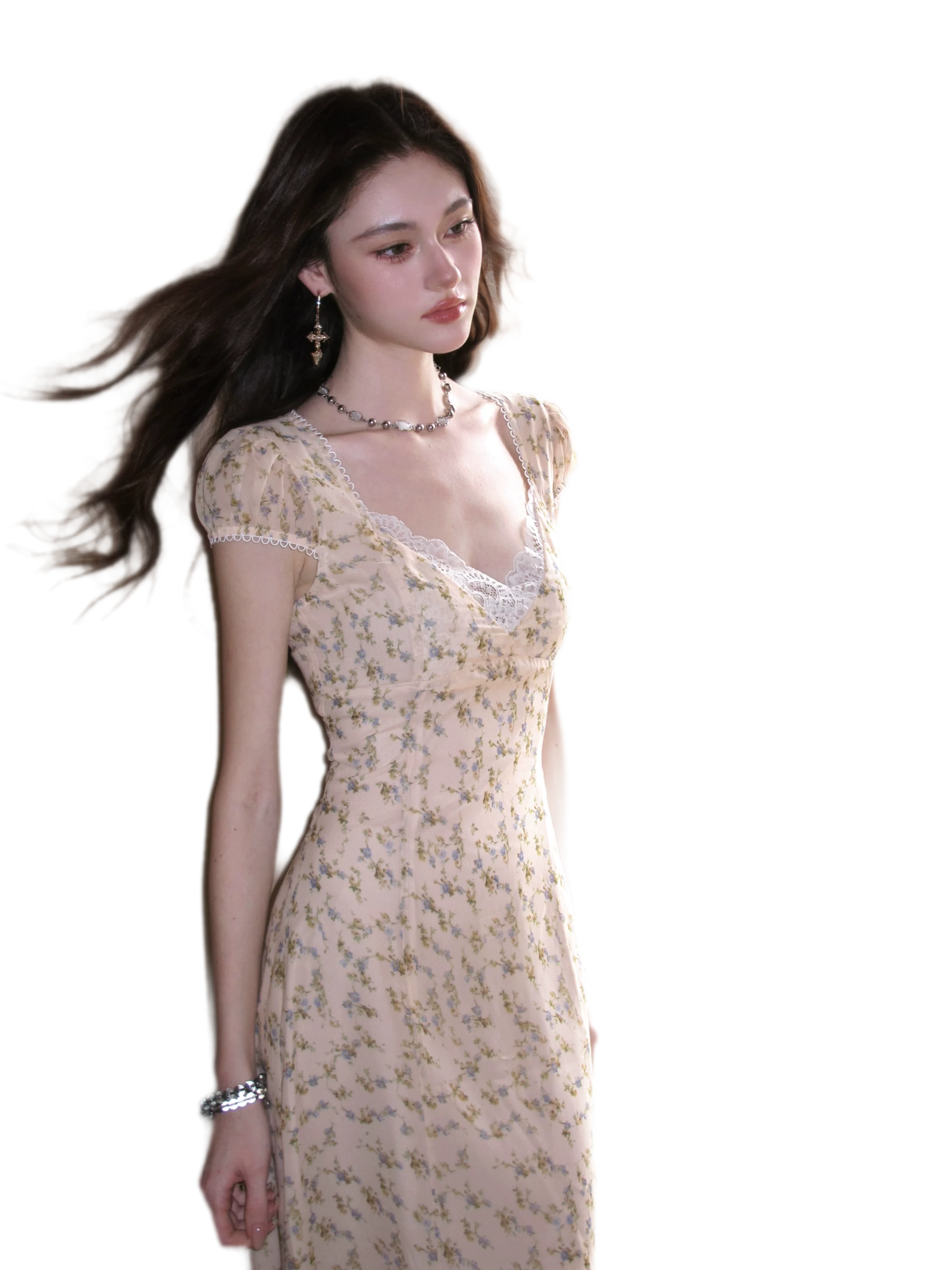 Lace V-Neck Long Dress