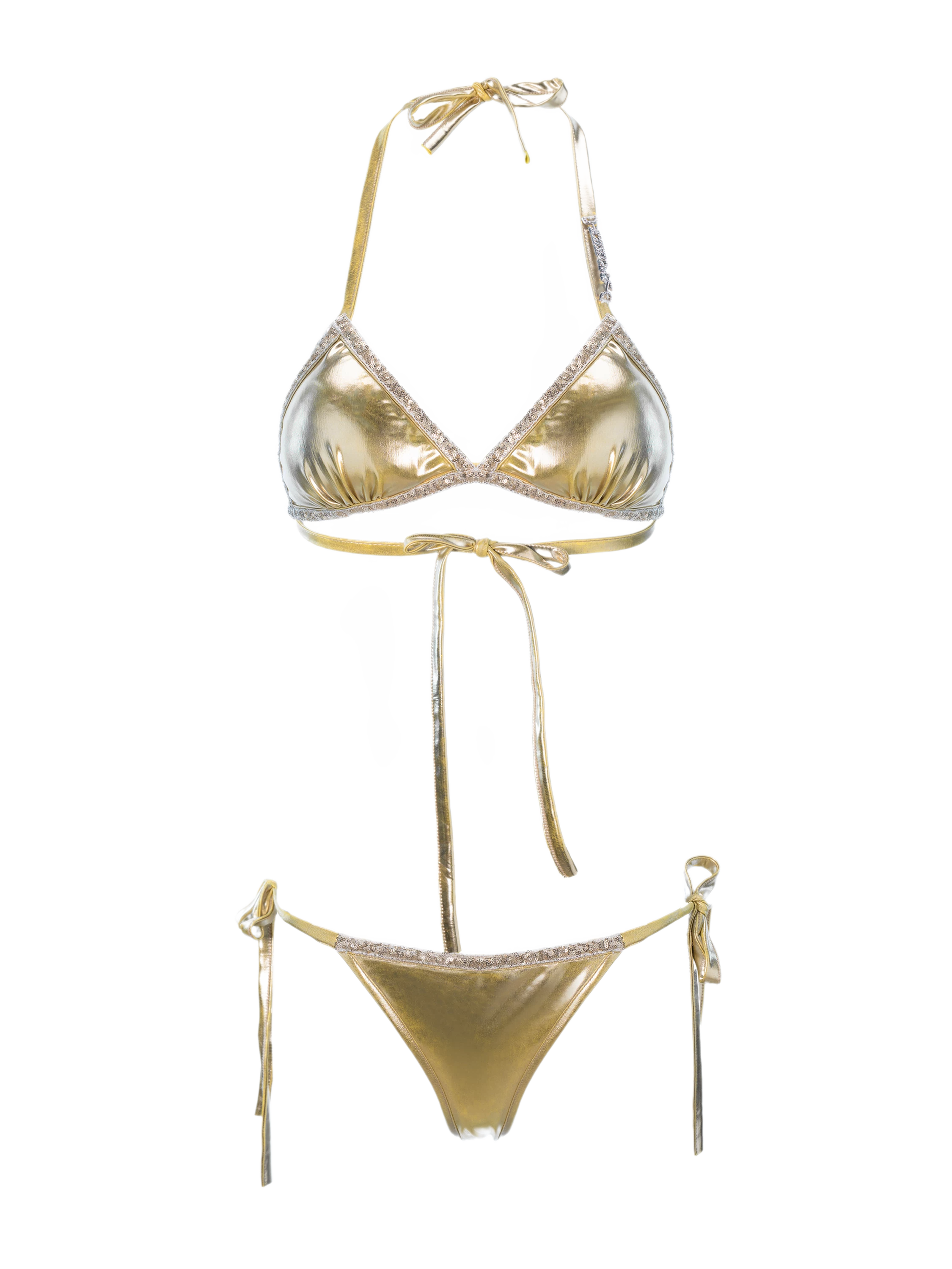 Gold Coated Strap Triangle Cup Bikini Set
