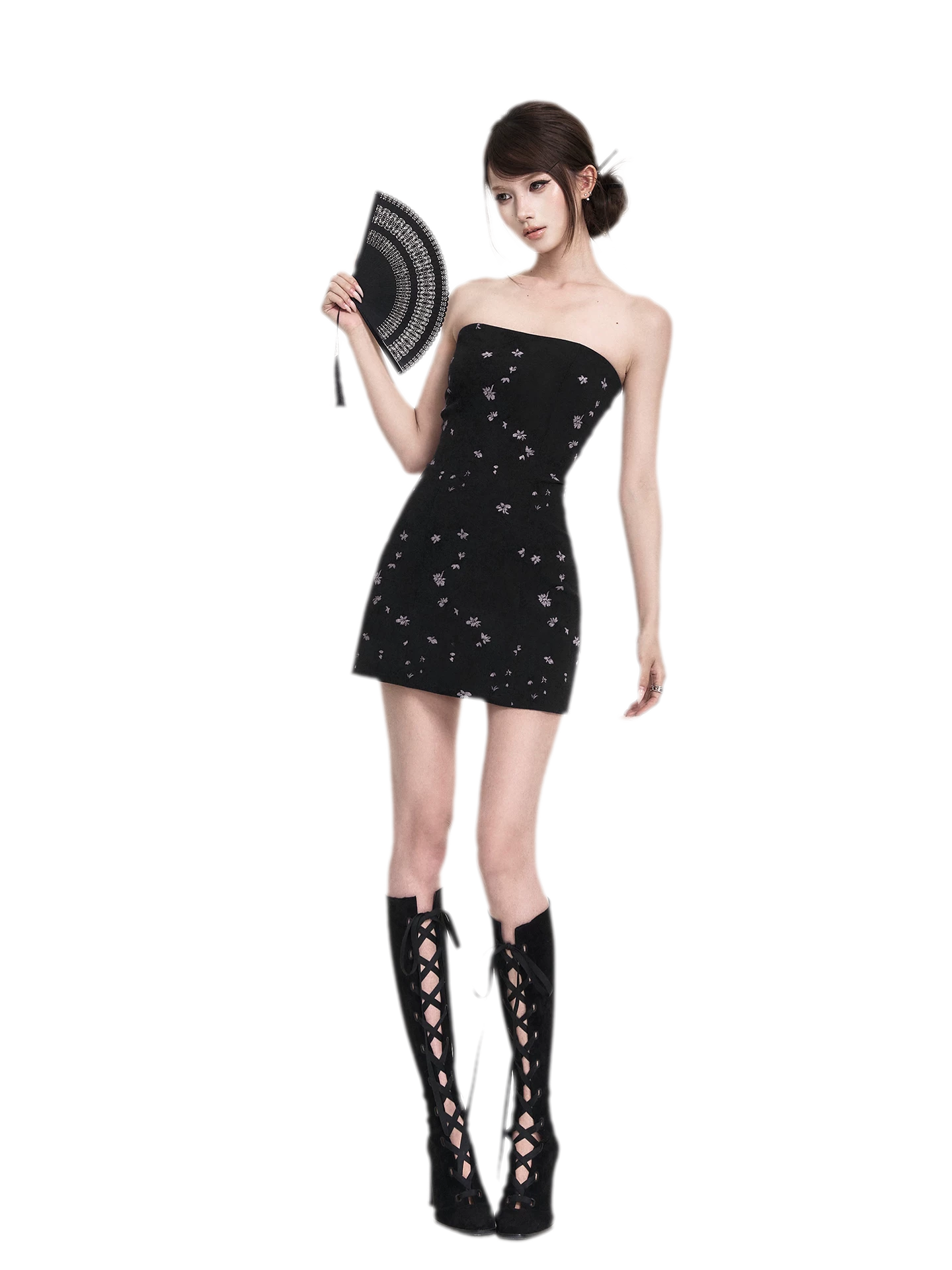 Black Iris Qipao Set