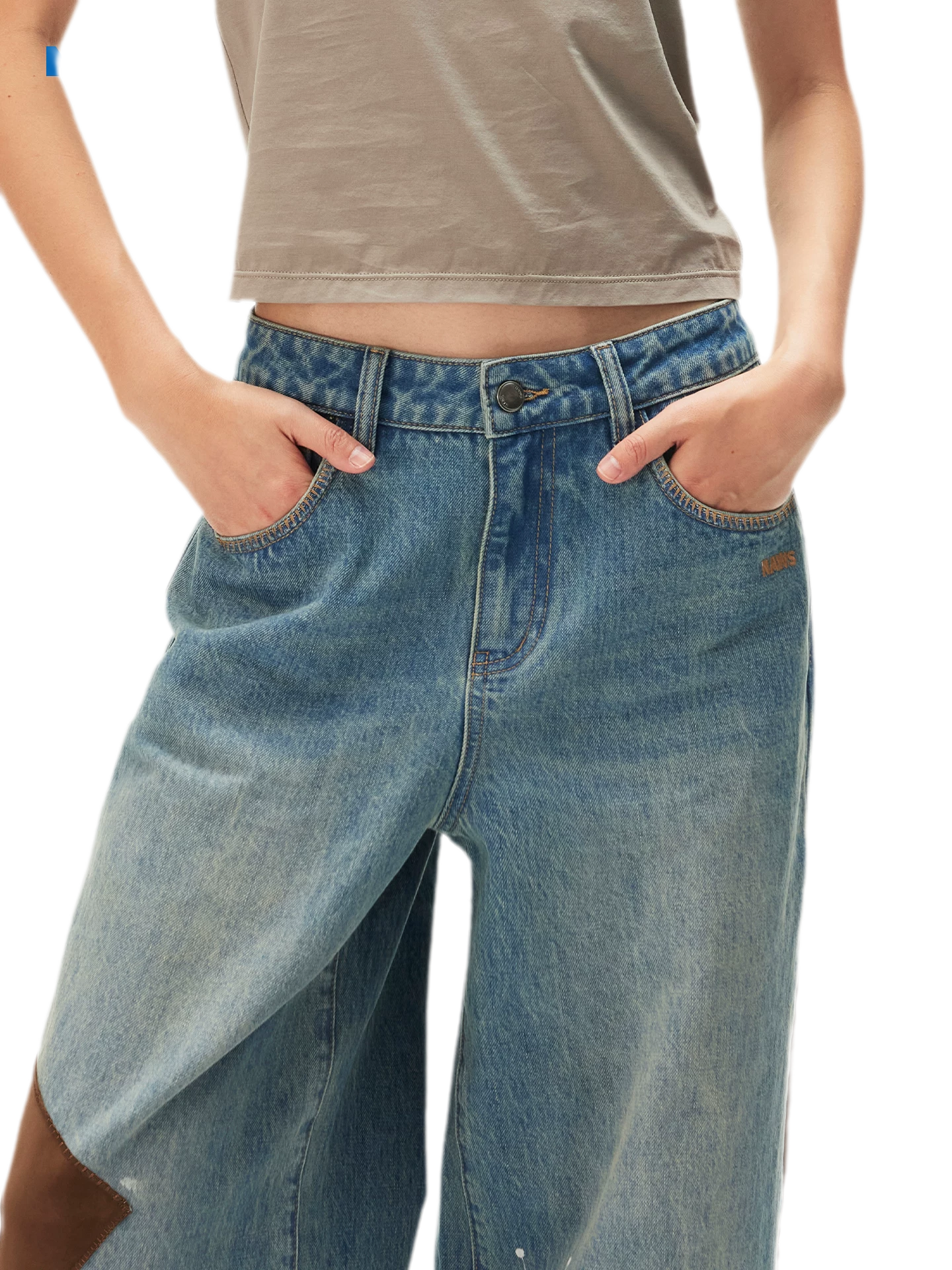 Washed Patchwork Jeans