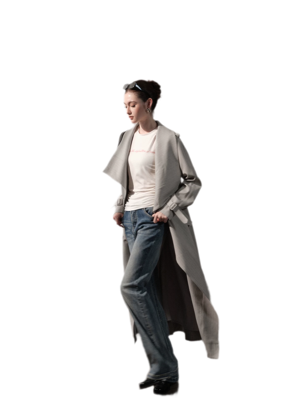 Silver-Thread Striped Long Trench Coat