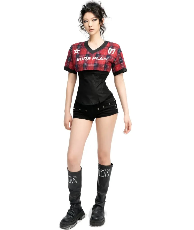 Plaid Fitted V-Neck Shirt