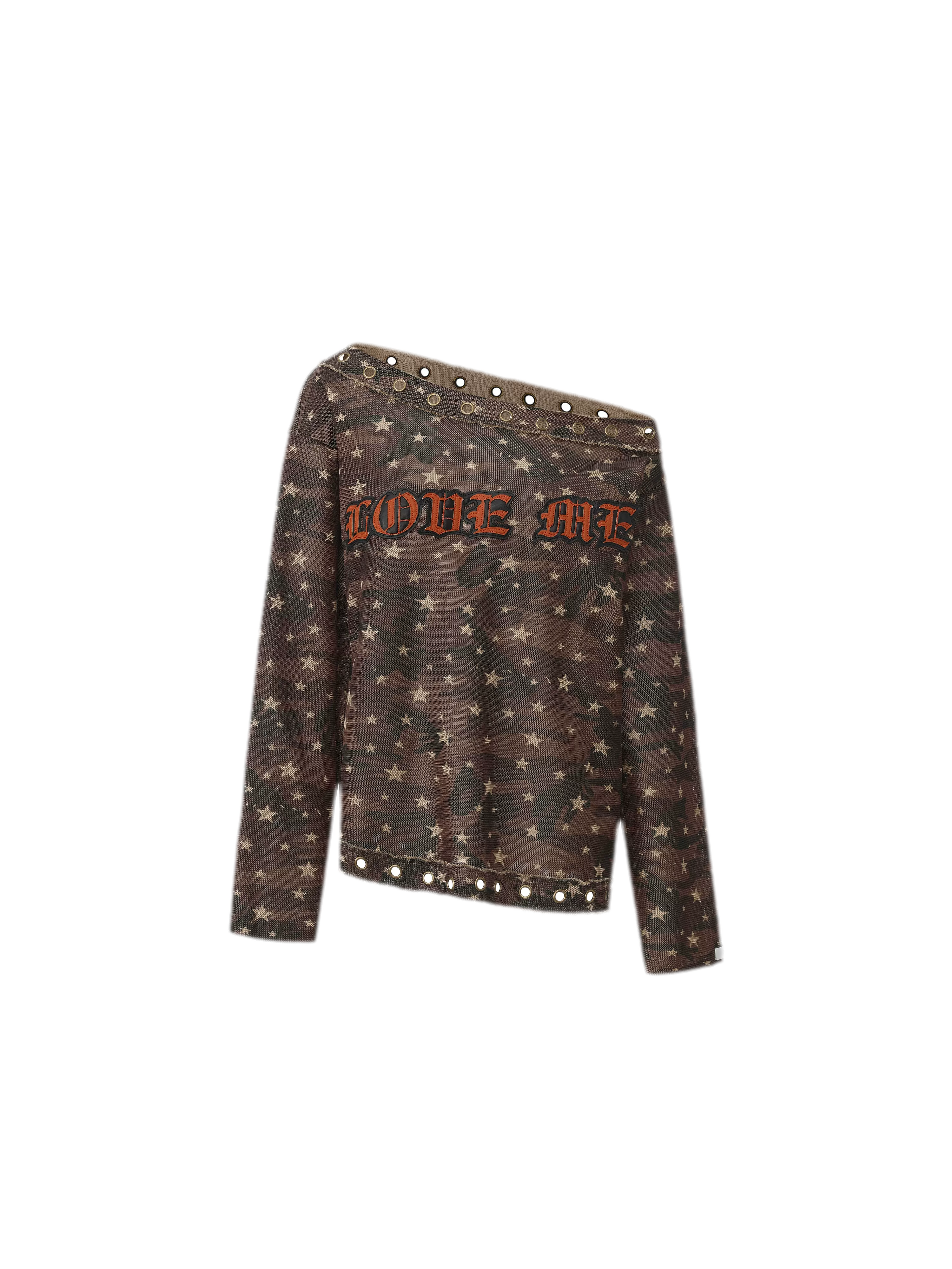 Distressed Embroidered Camouflage T-Shirt